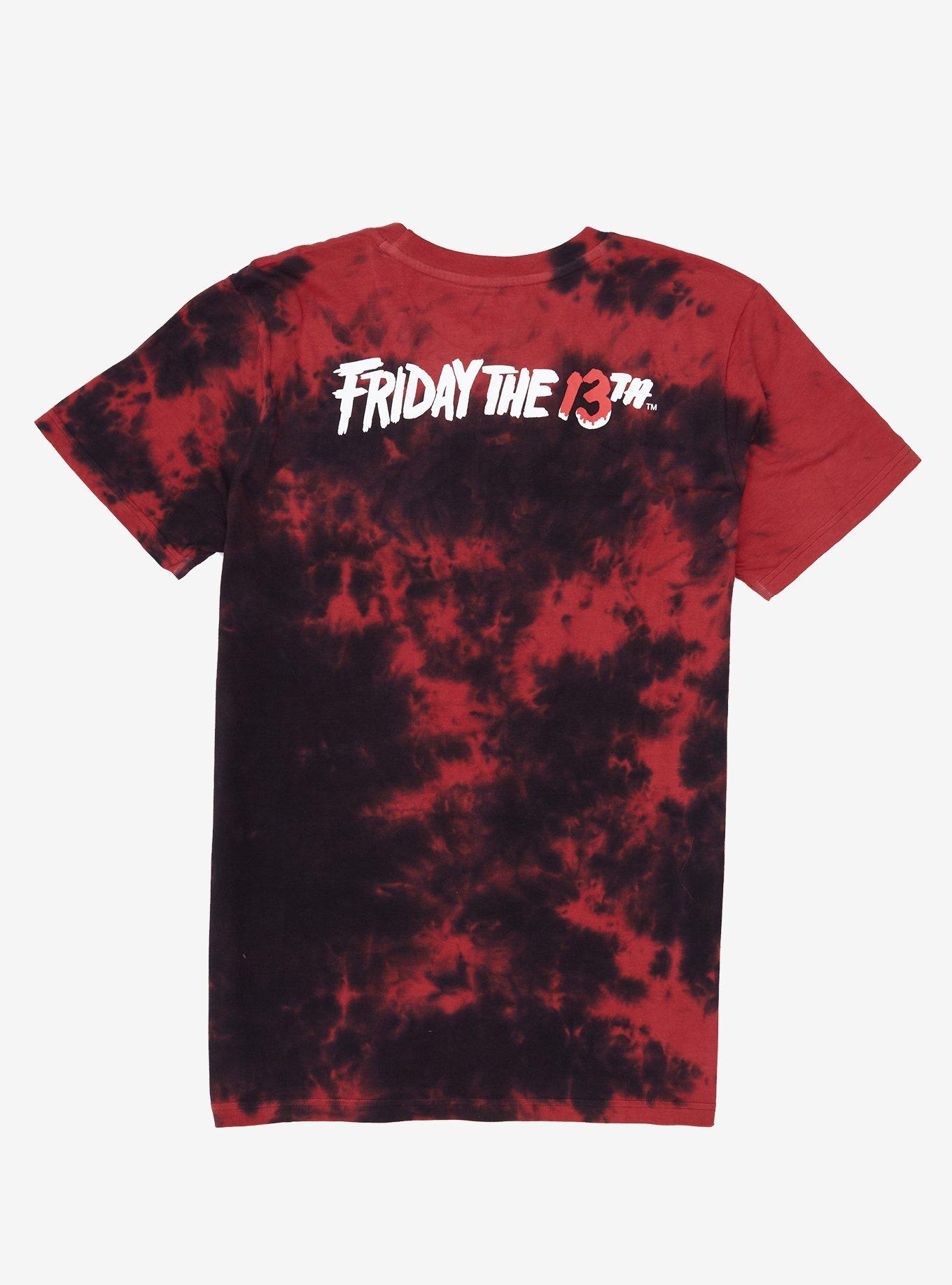 Friday The 13th Mask Slashed Tie-Dye Girls T-Shirt, RED, alternate