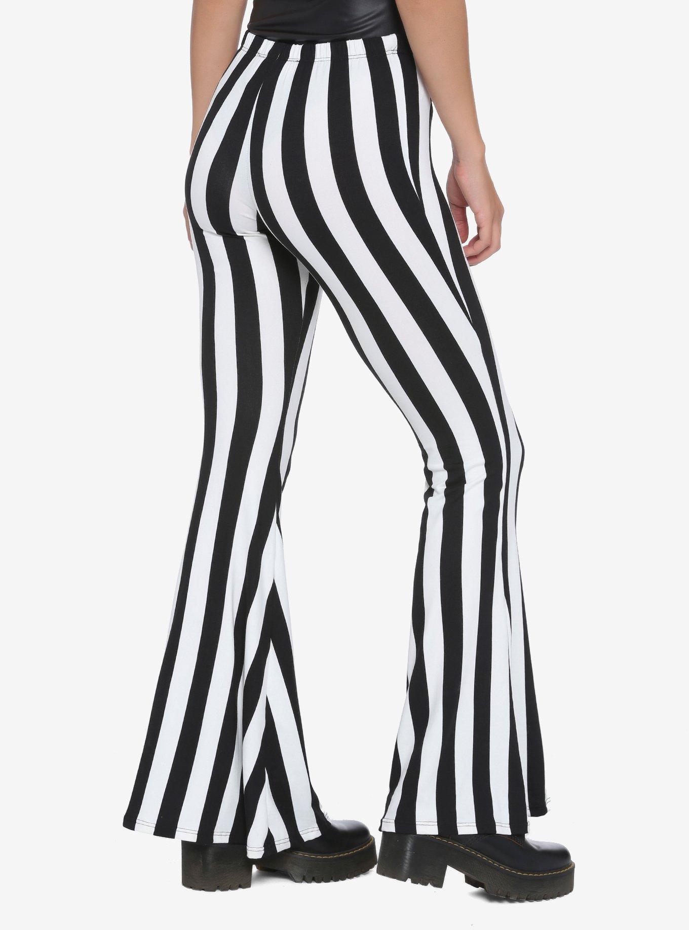 Black & White Stripe Flared Leggings, BLACK WHITE STRIPE, alternate