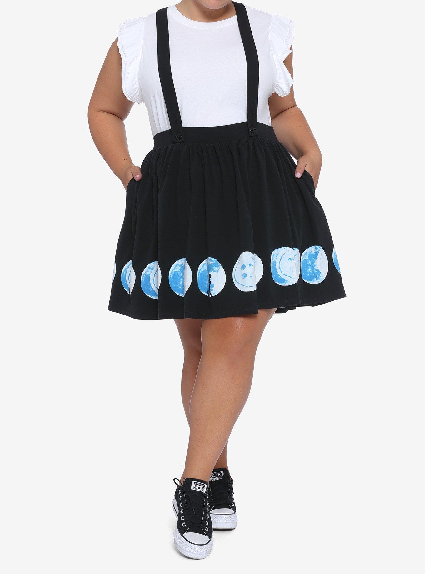 Coraline Button Moon Suspender Skirt Plus Size, BLACK, alternate