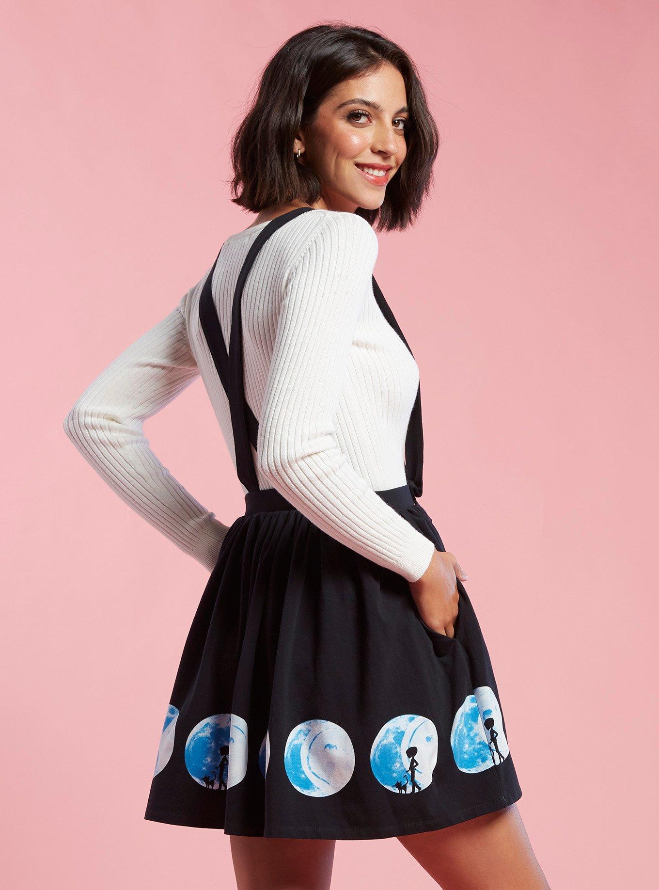 Coraline Button Moon Suspender Skirt, BLACK, alternate