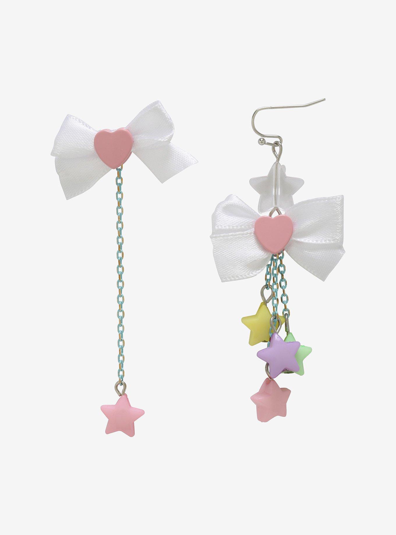 Pastel Stars Heart Bow Mismatch Earrings, , alternate