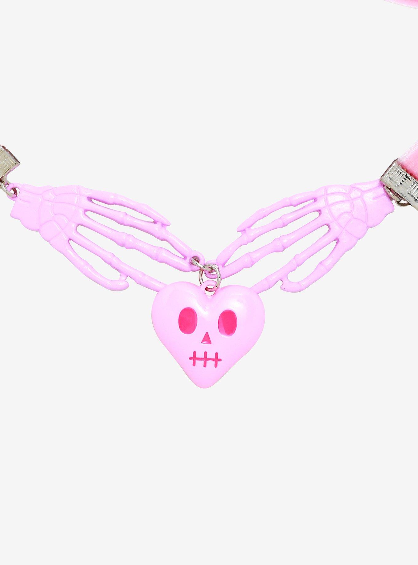 Pink Skeleton Hands Choker, , alternate
