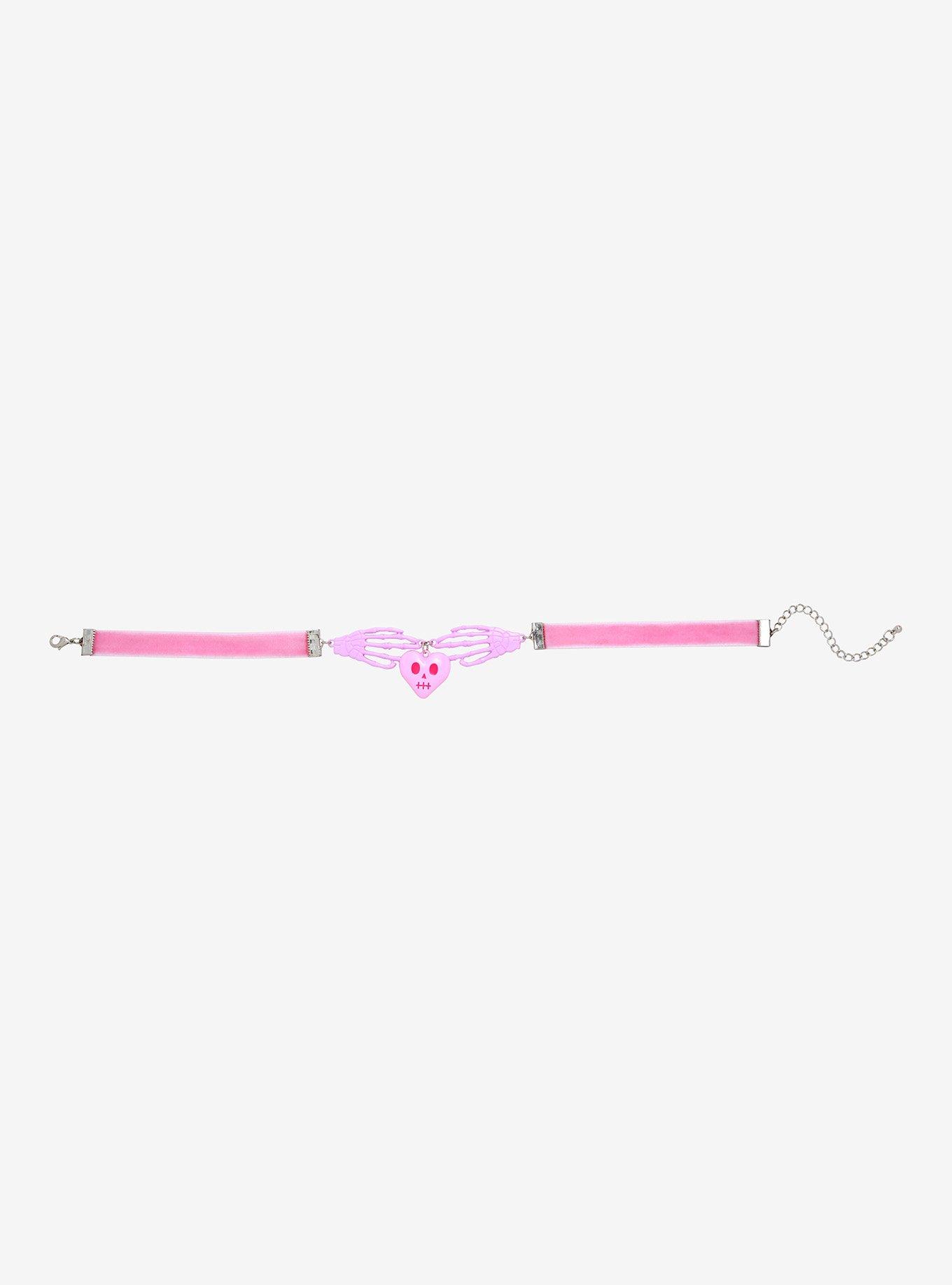 Pink Skeleton Hands Choker, , alternate