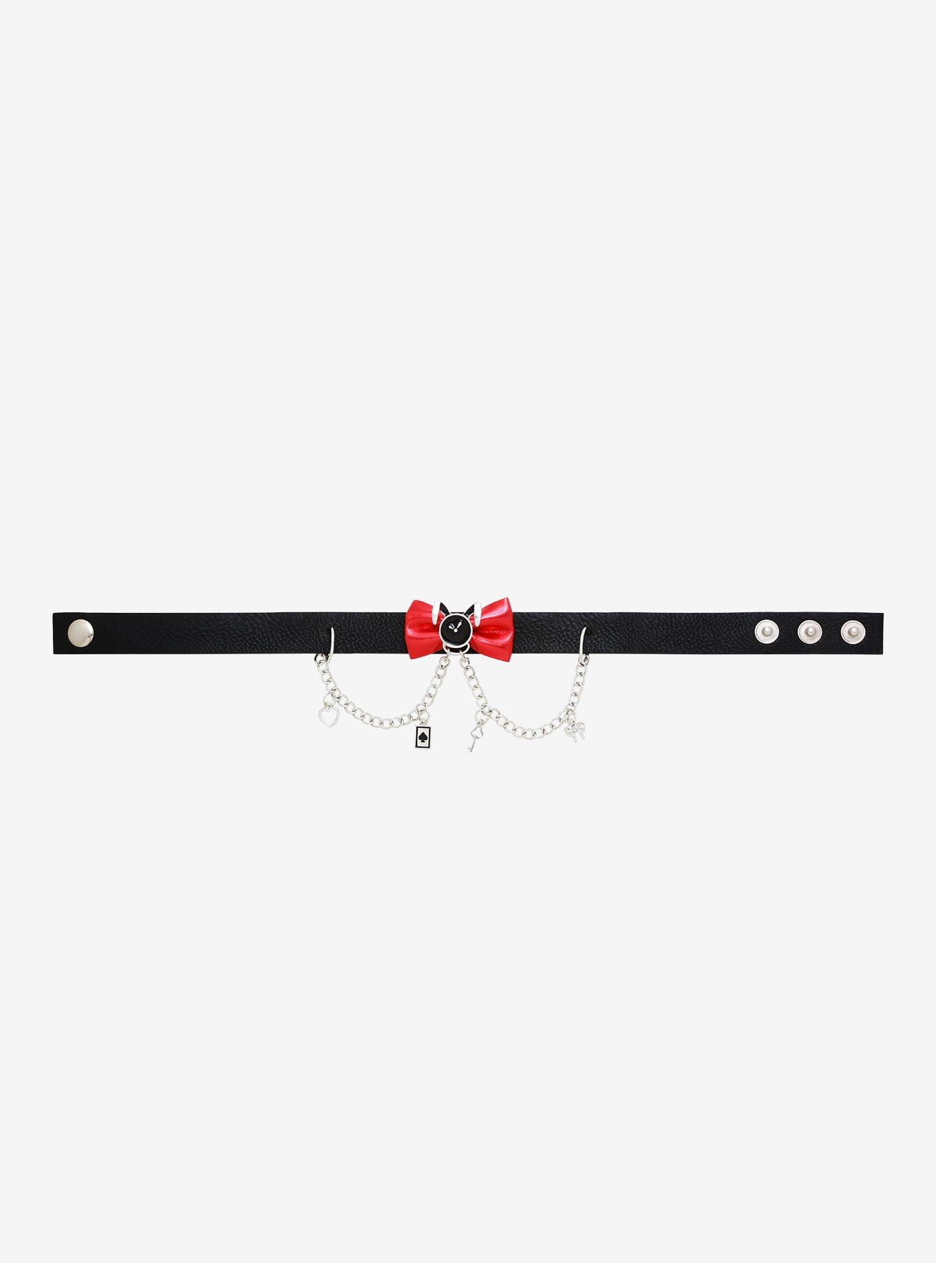 Alice In Wonderland Bunny & Bow Chain Faux Leather Choker, , alternate