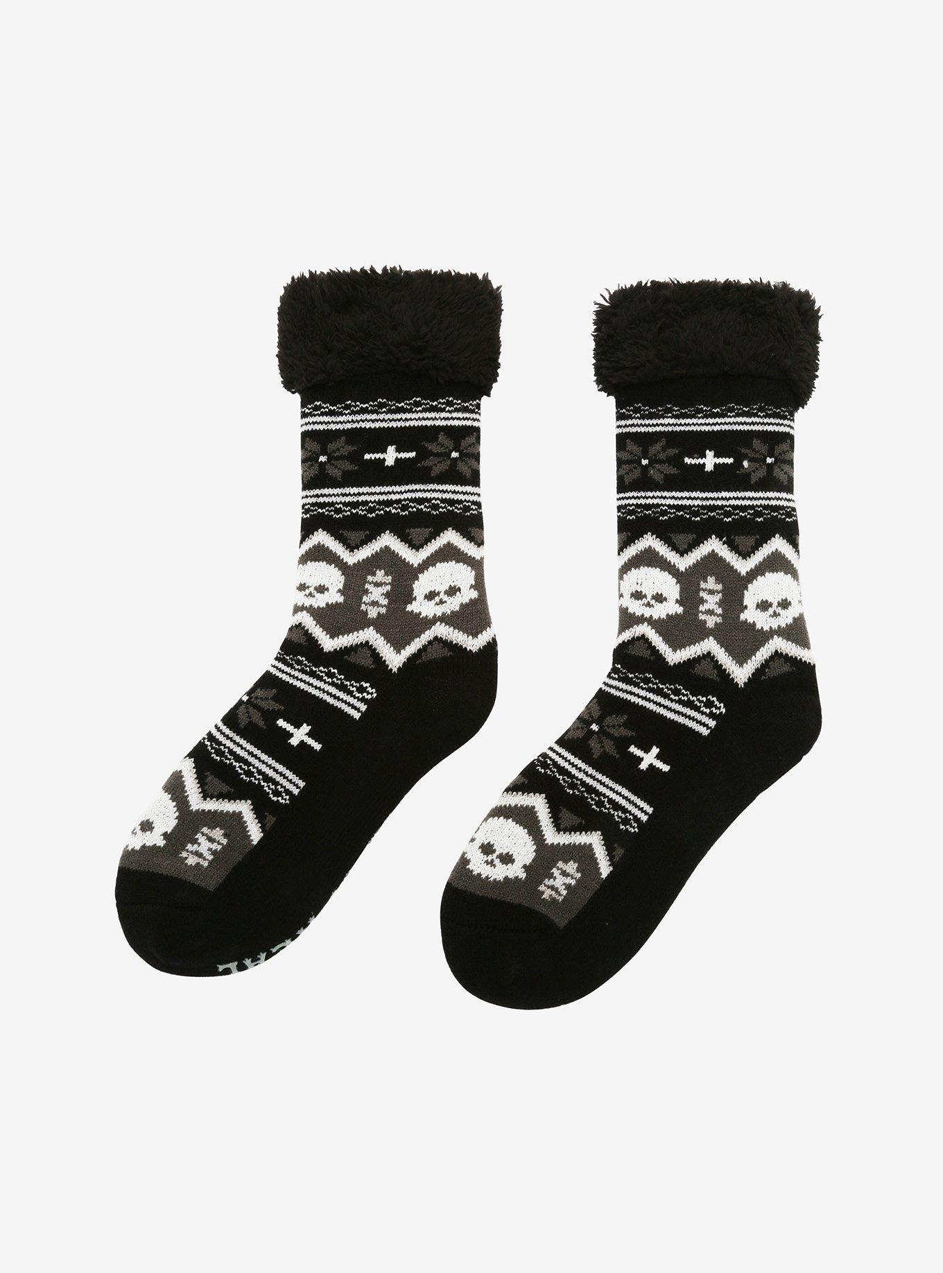 Skull Fair Isle Cozy Slipper Socks, , alternate