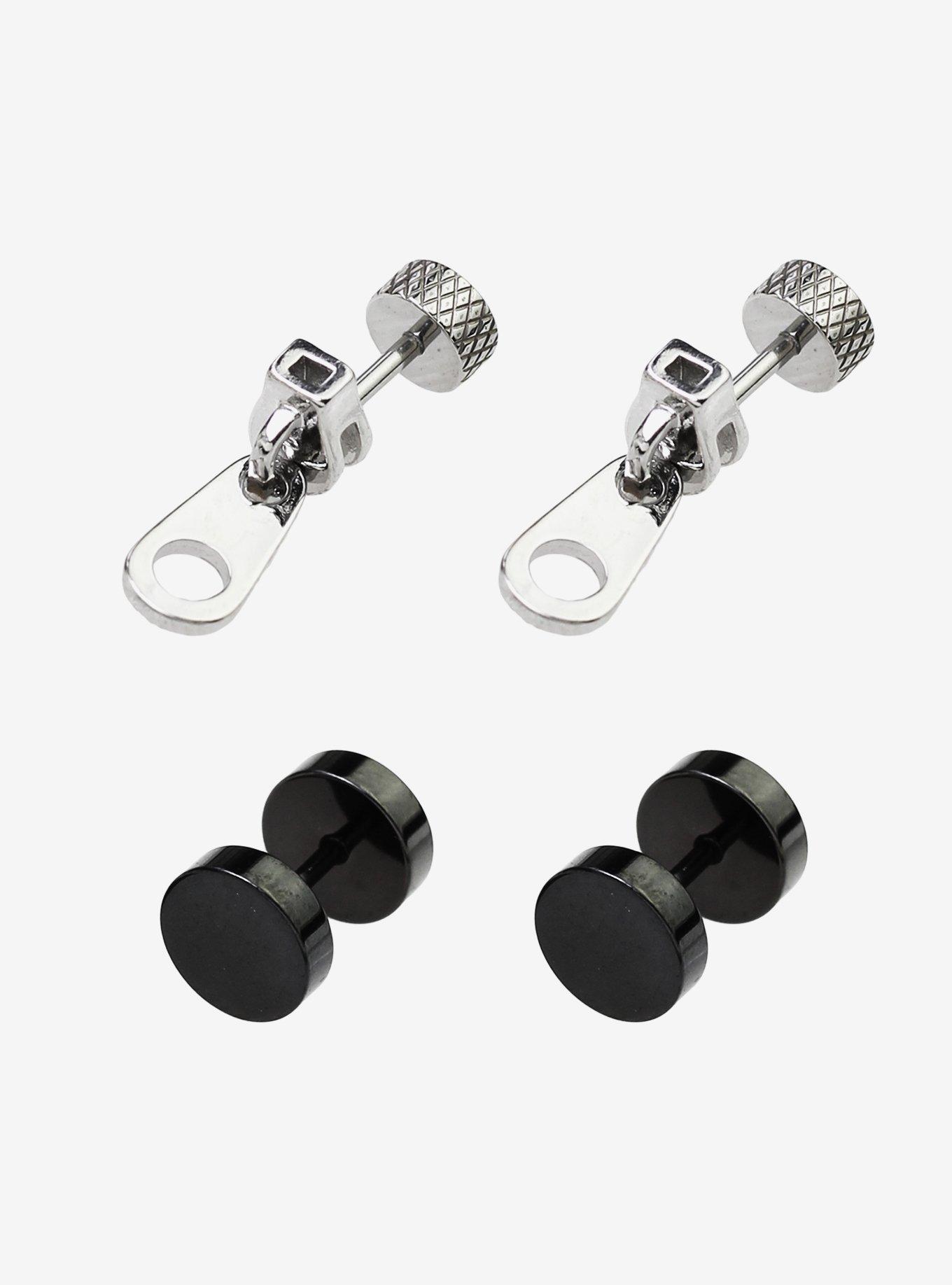 Steel And Black Zipper Faux Plug 4 Pack, , alternate