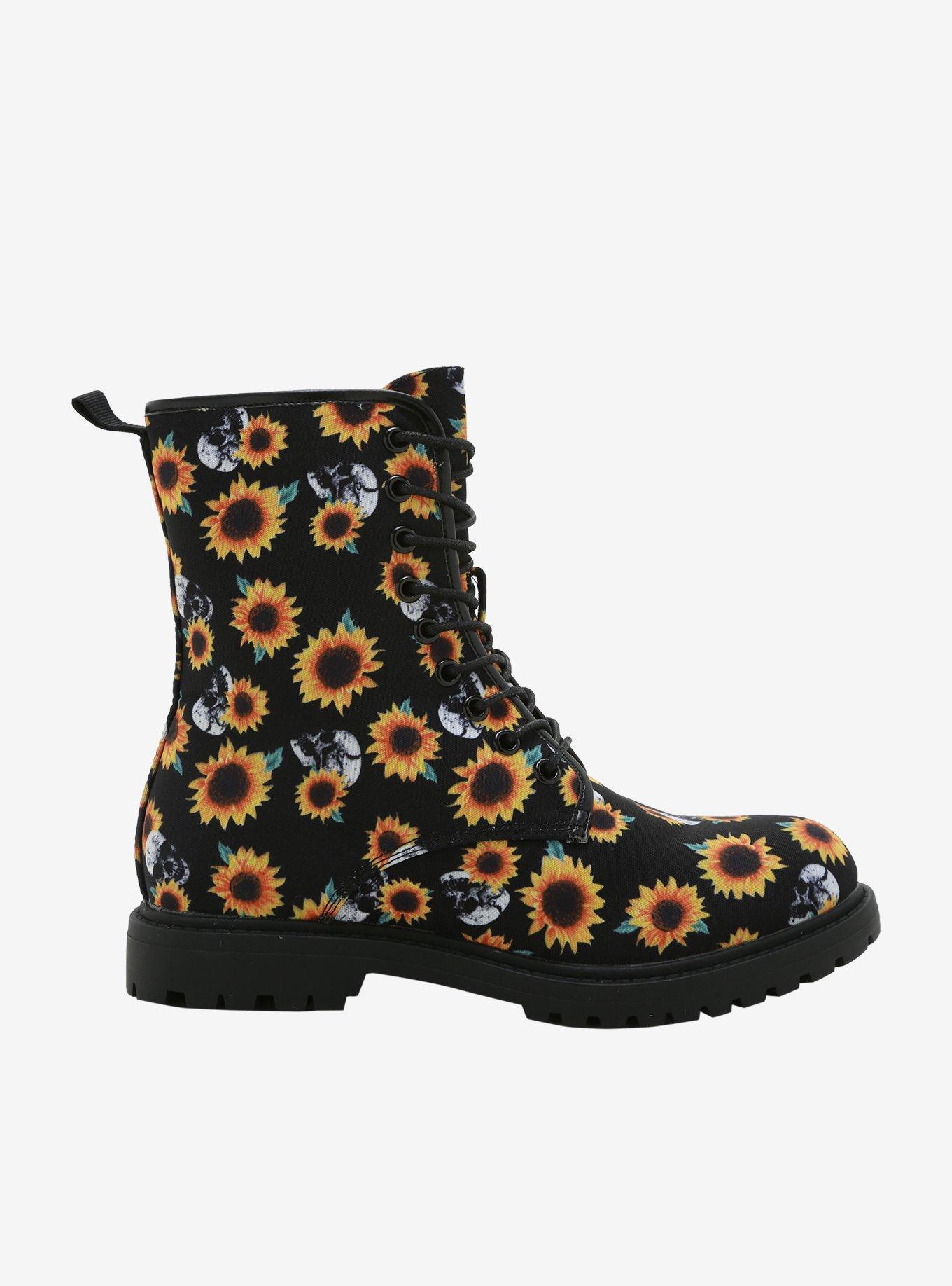 Sunflowers & Skulls Combat Boots, MULTI, alternate