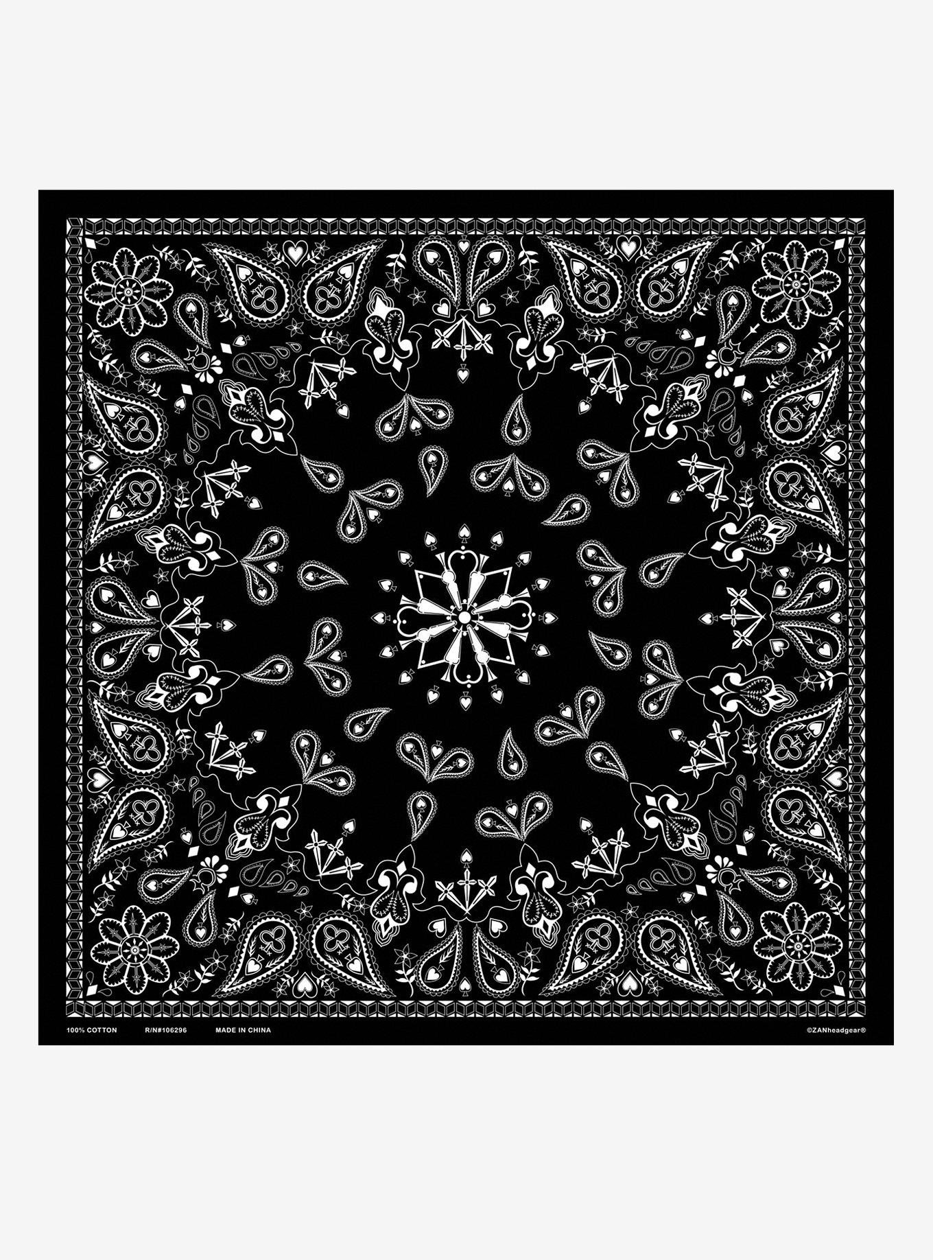 Black Paisley Print Bandana, , alternate