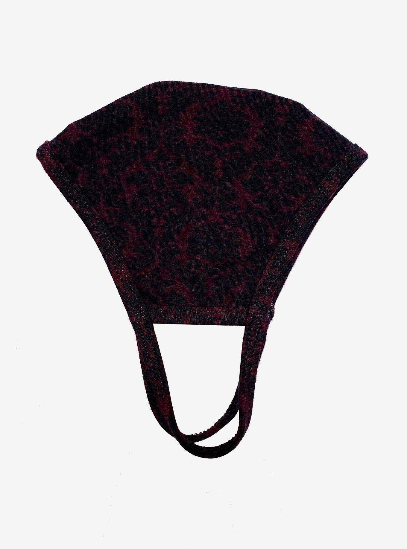 Black & Purple Damask Print Fashion Face Mask, , alternate