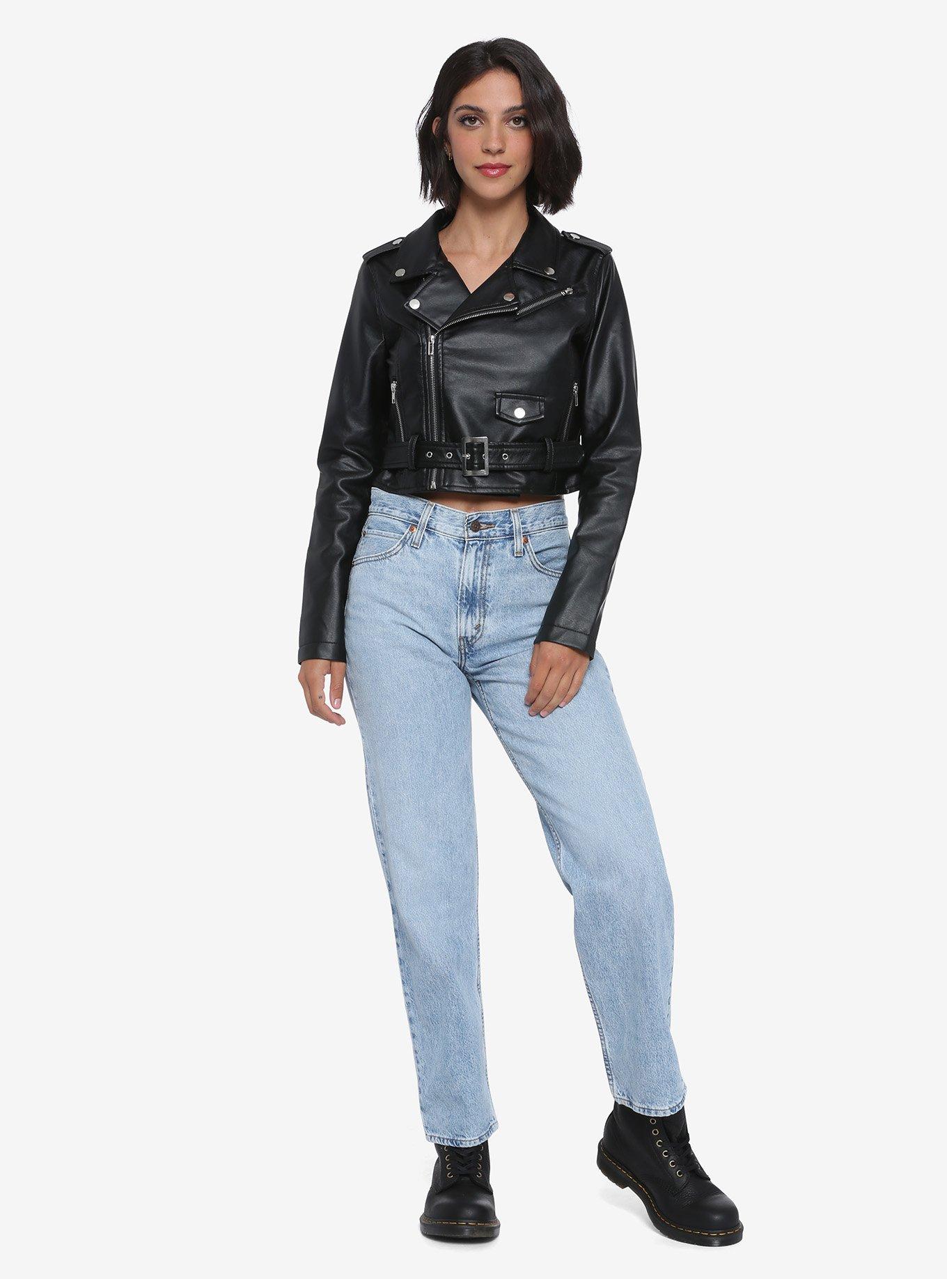 Black Moto Girls Faux Leather Jacket, BLACK, alternate