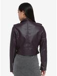 Dark Purple Moto Girls Faux Leather Jacket, BURGUNDY, alternate