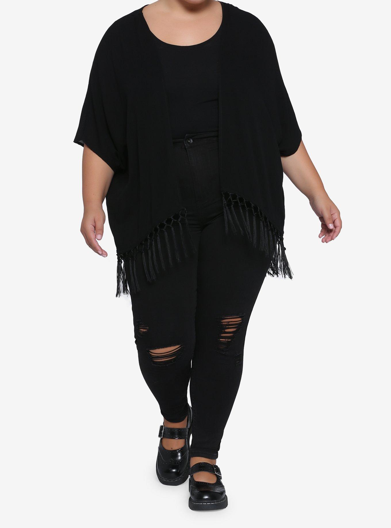 Dripping Moon Black Kimono Plus Size, BLACK, alternate