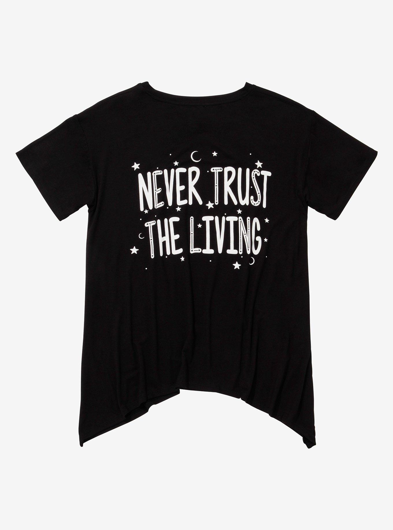 Never Trust The Living Shark Bite Girls Crop T-Shirt Plus Size, BLACK, alternate