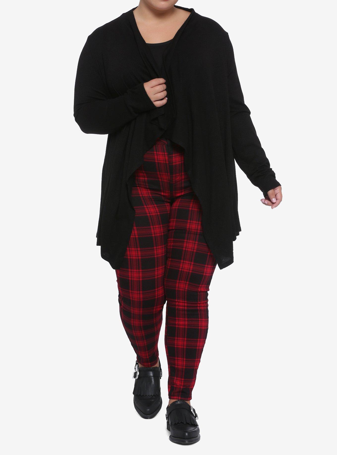 Folded Bat Wings Girls Open Cardigan Plus Size, BLACK, alternate