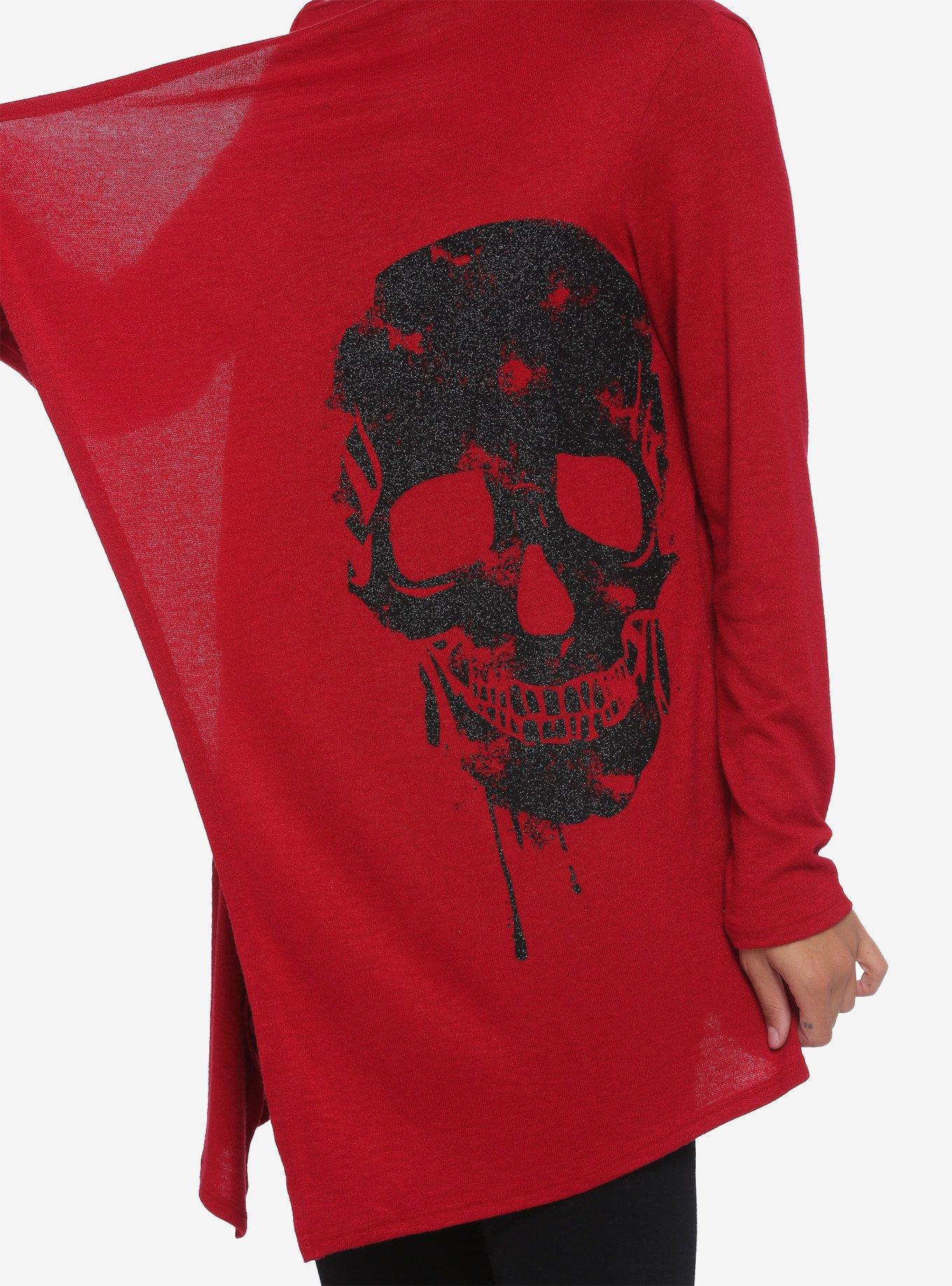 Glitter Skulls Girls Open Cardigan, BURGUNDY, alternate