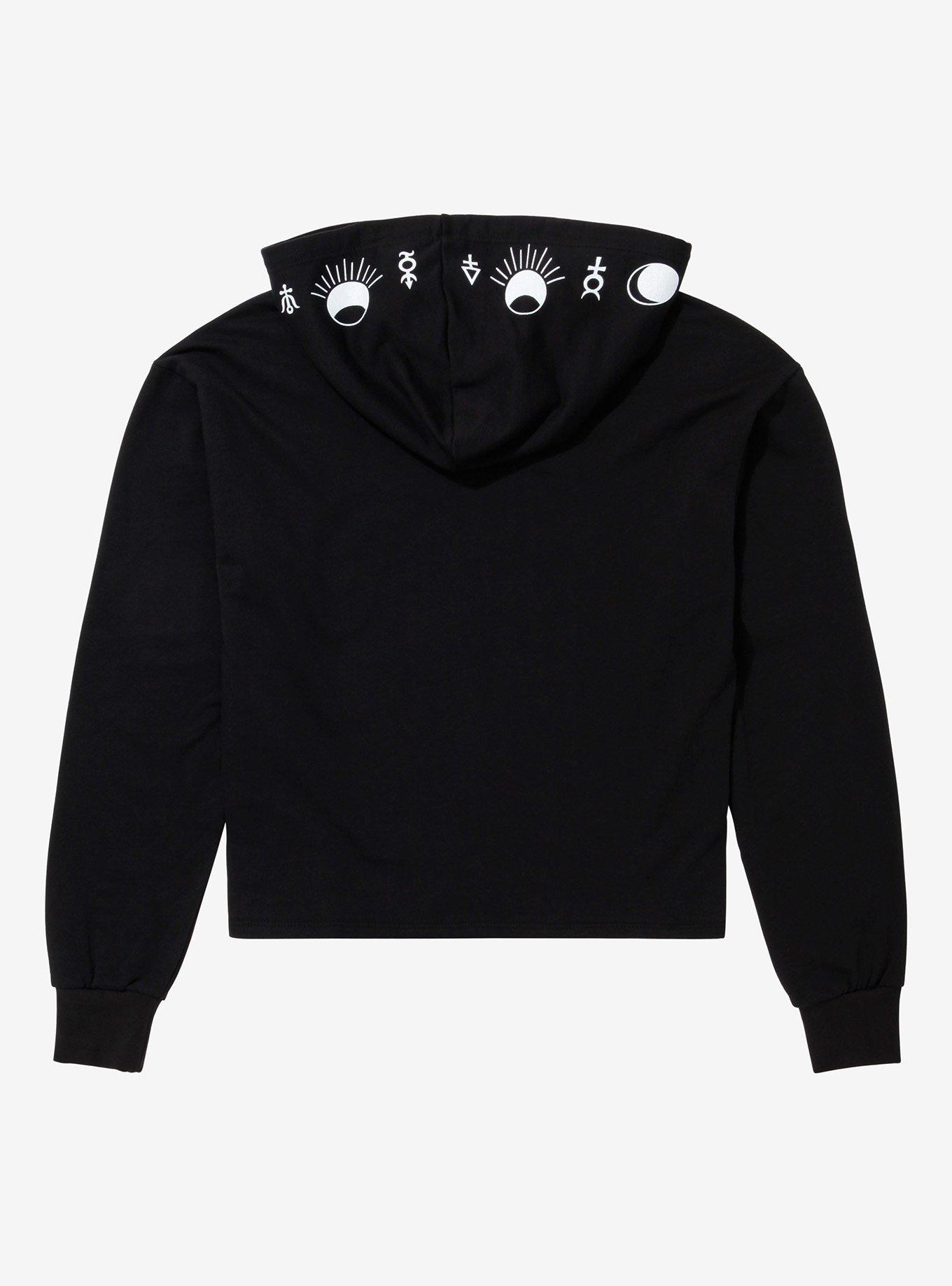 Moon Symbols Girls Crop Hoodie, BLACK, alternate