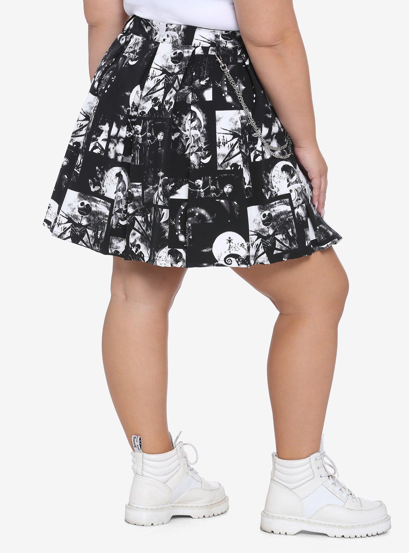 THe Nightmare Before Christmas Black & White Pleated Skirt Plus Size, BLACK, alternate