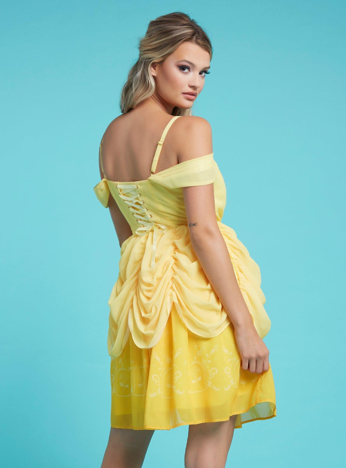 Her Universe Disney Beauty And The Beast Belle Princess Cold Shoulder Dress, YELLOW, alternate