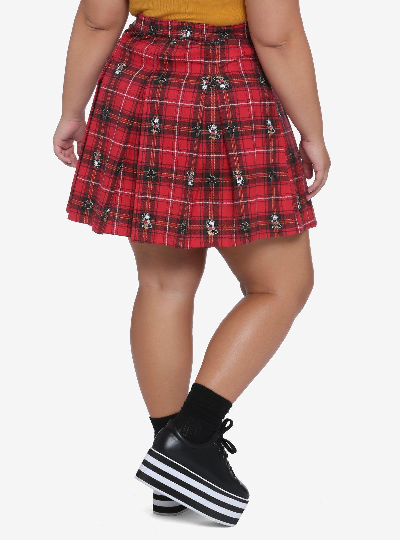 Disney Mickey Mouse Plaid Pleated Skirt Plus Size, RED, alternate