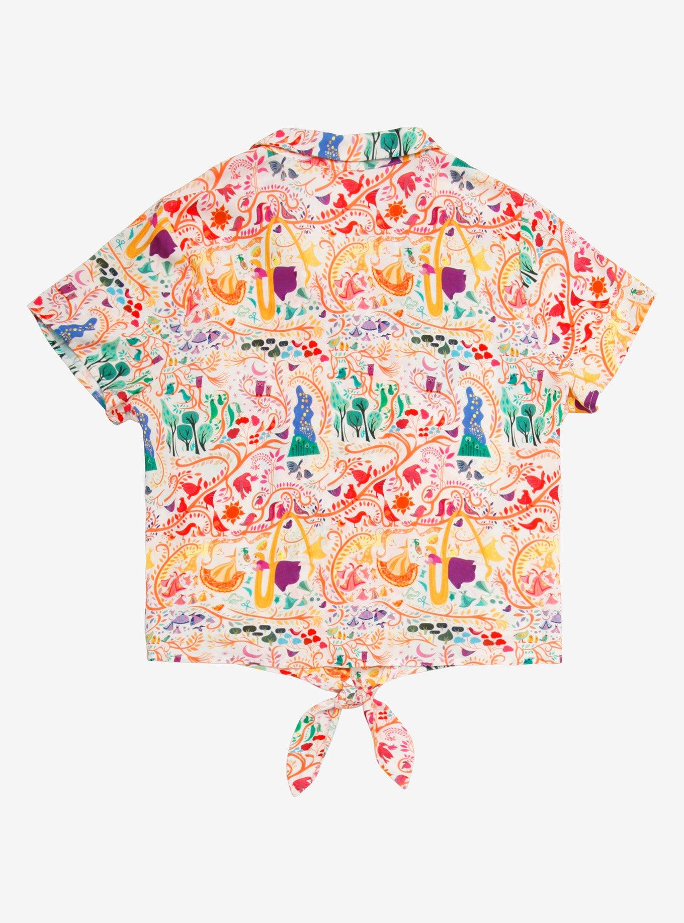 Our Universe Disney Tangled Paint Scene Women's Tie-Front Woven Top - BoxLunch Exclusive, MULTI, alternate