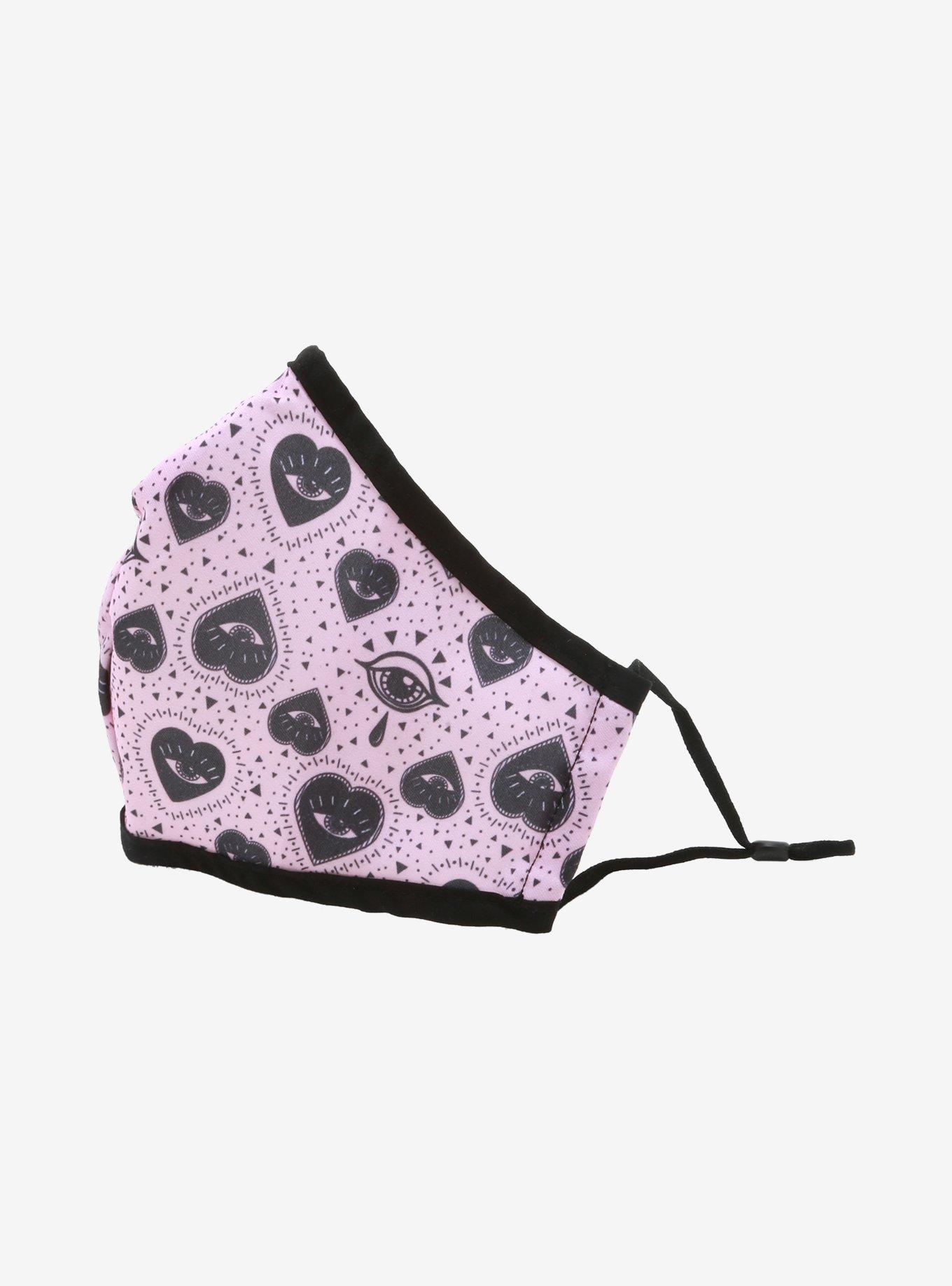 Pink & Black Planchette Adjustable Fashion Face Mask With Filter Pocket, , alternate