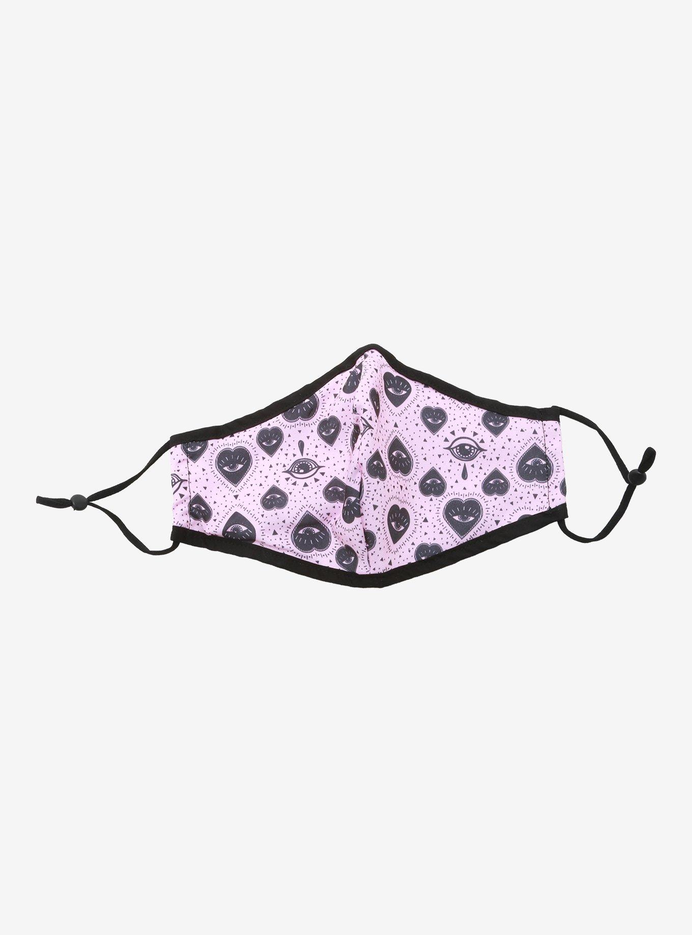 Pink & Black Planchette Adjustable Fashion Face Mask With Filter Pocket, , alternate