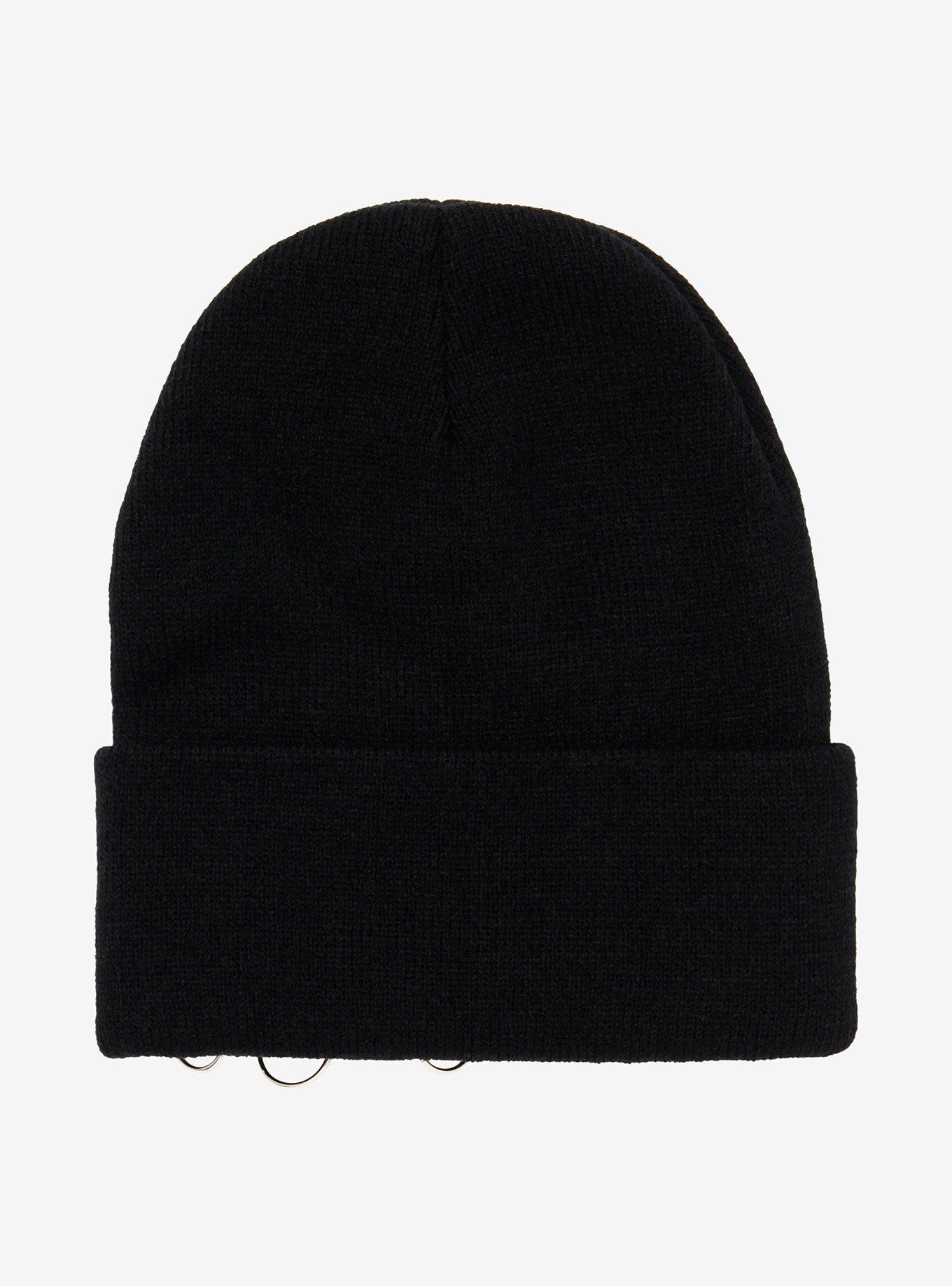 Black Pierced Beanie, , alternate