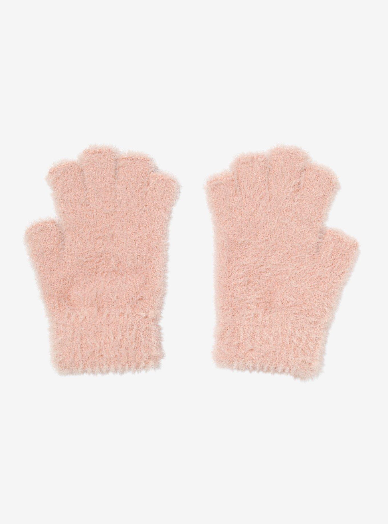 Pink Fuzzy Fingerless Gloves, , alternate