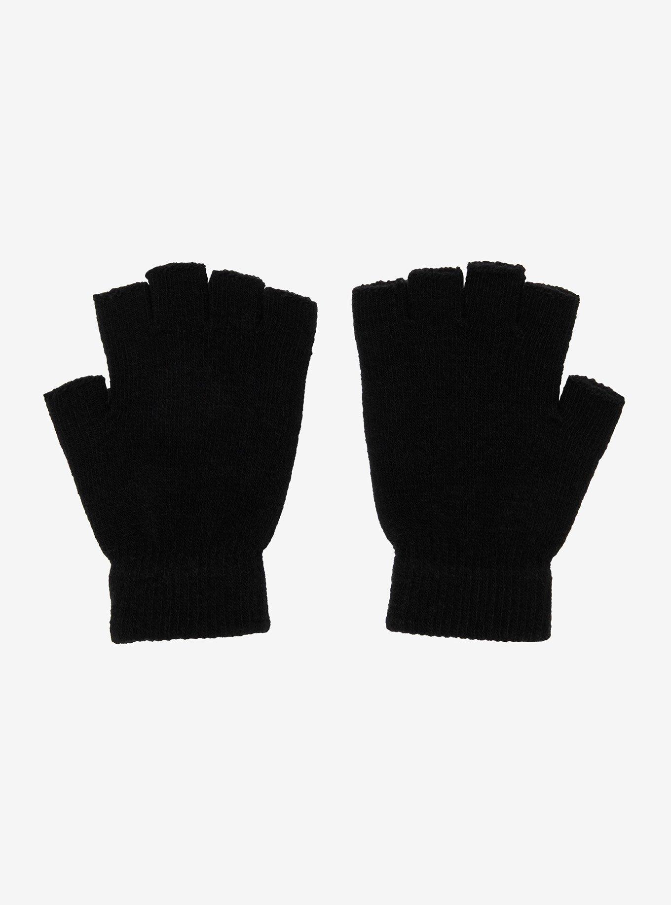 Black Pierced Fingerless Gloves, , hi-res