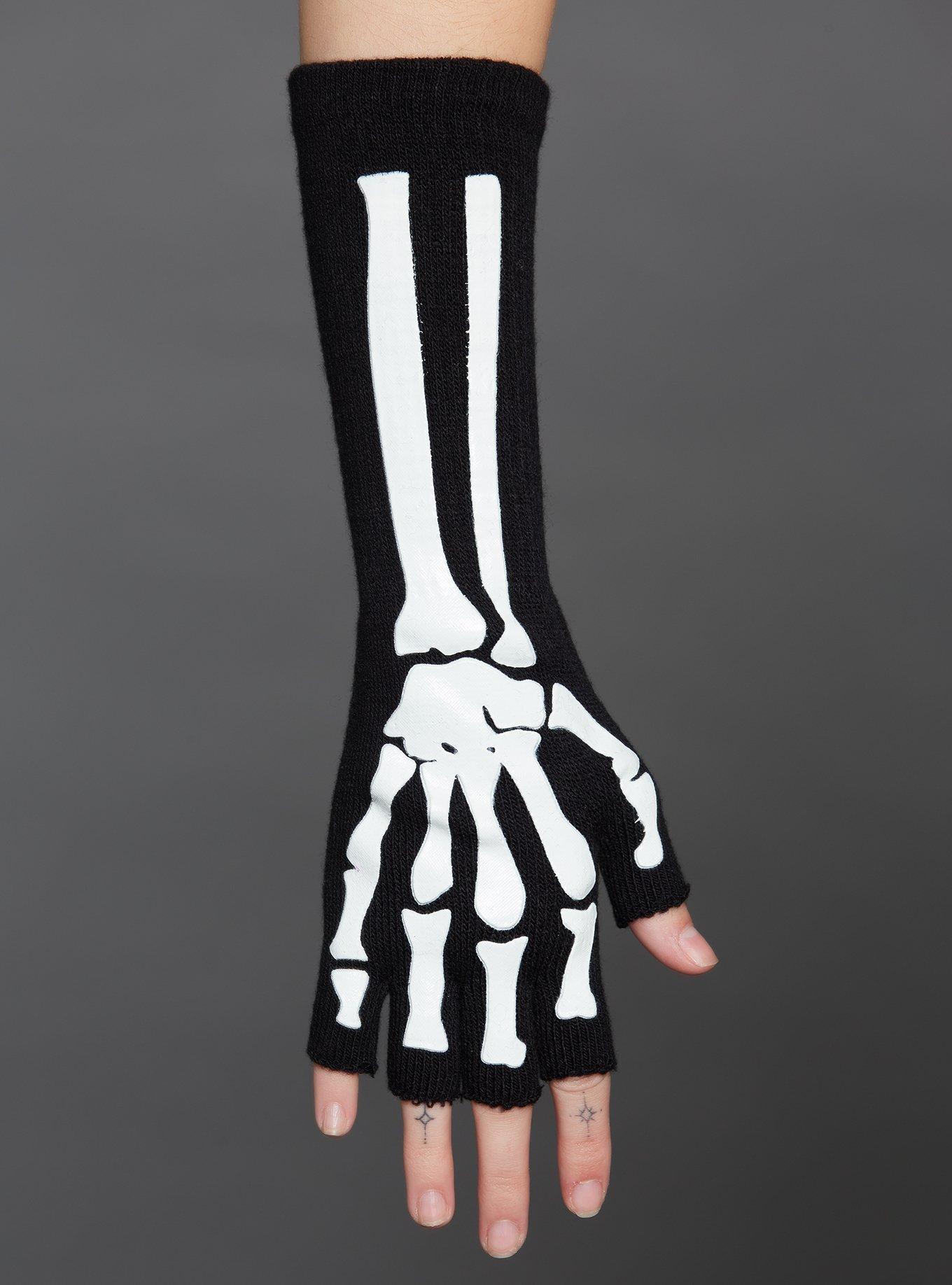 Skeleton Extended Fingerless Gloves, , alternate