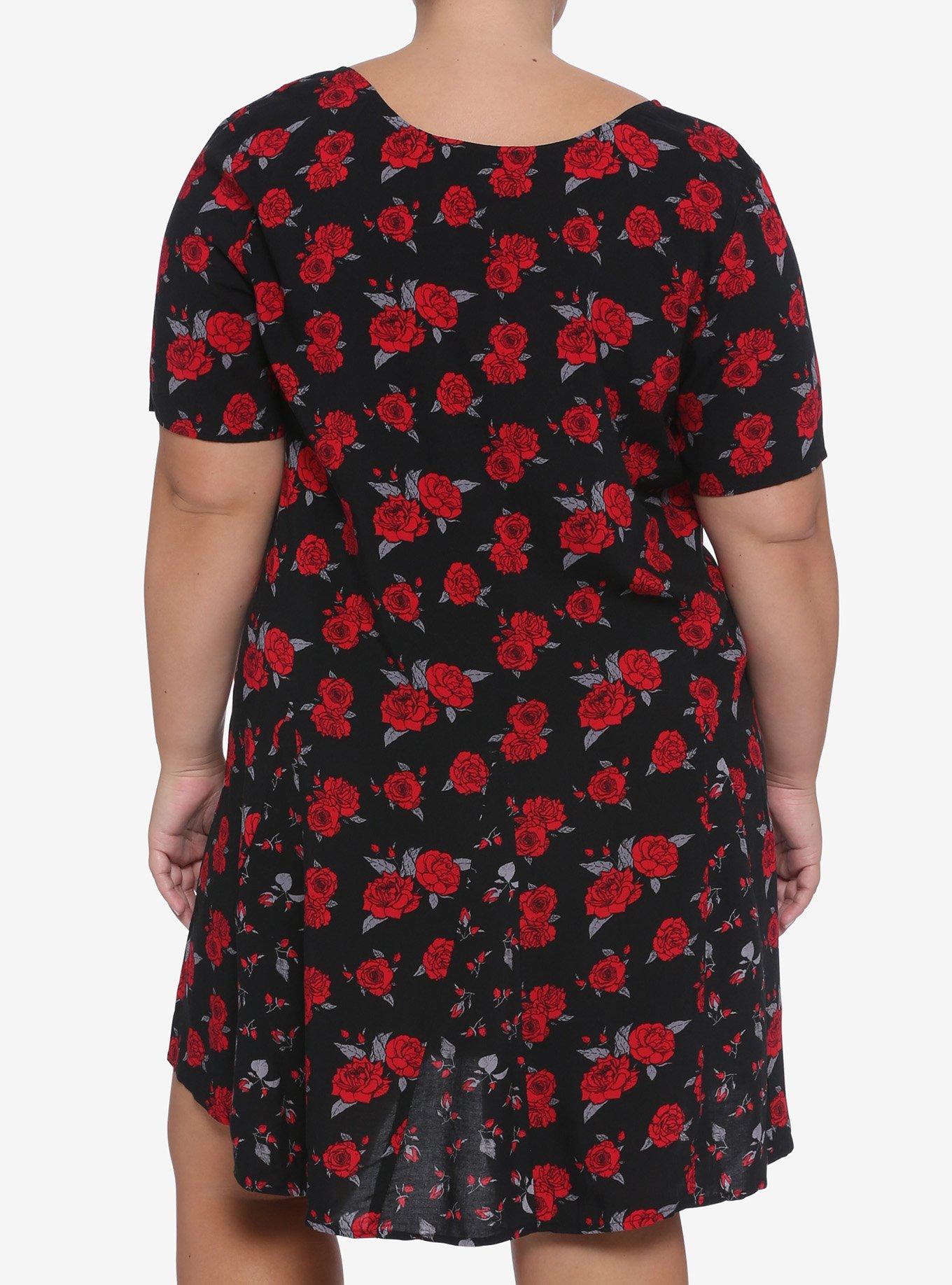 Red Roses Scoop Neck Dress Plus Size, MULTI, alternate