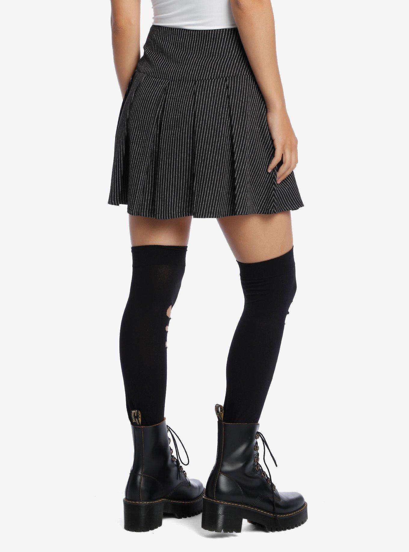 Pinstripe D-Ring Pleated Skirt, PINSTRIPE, alternate