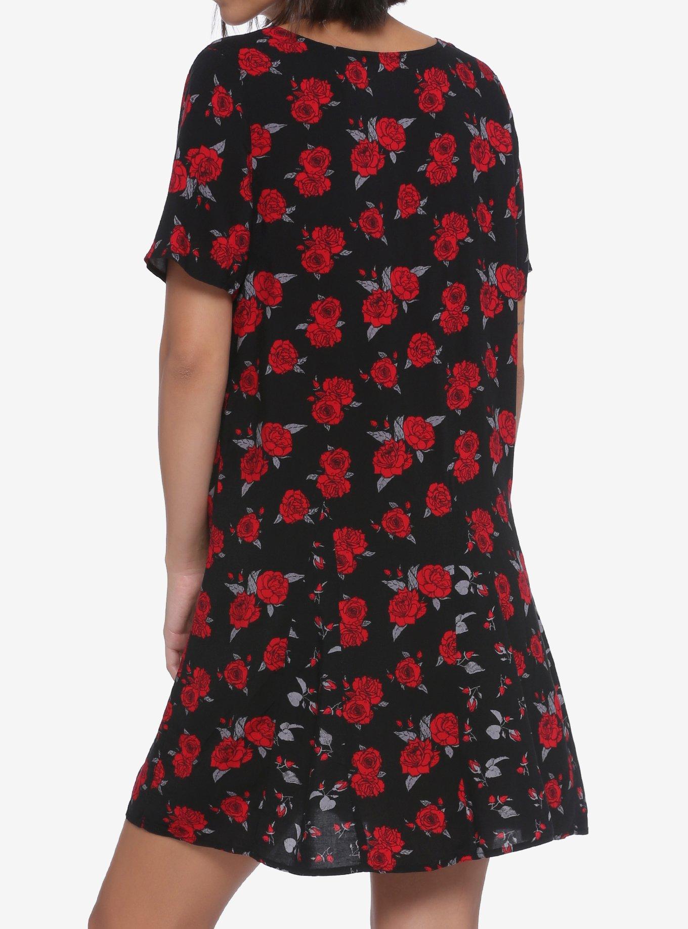 Red Roses Scoop Neck Dress, MULTI, alternate
