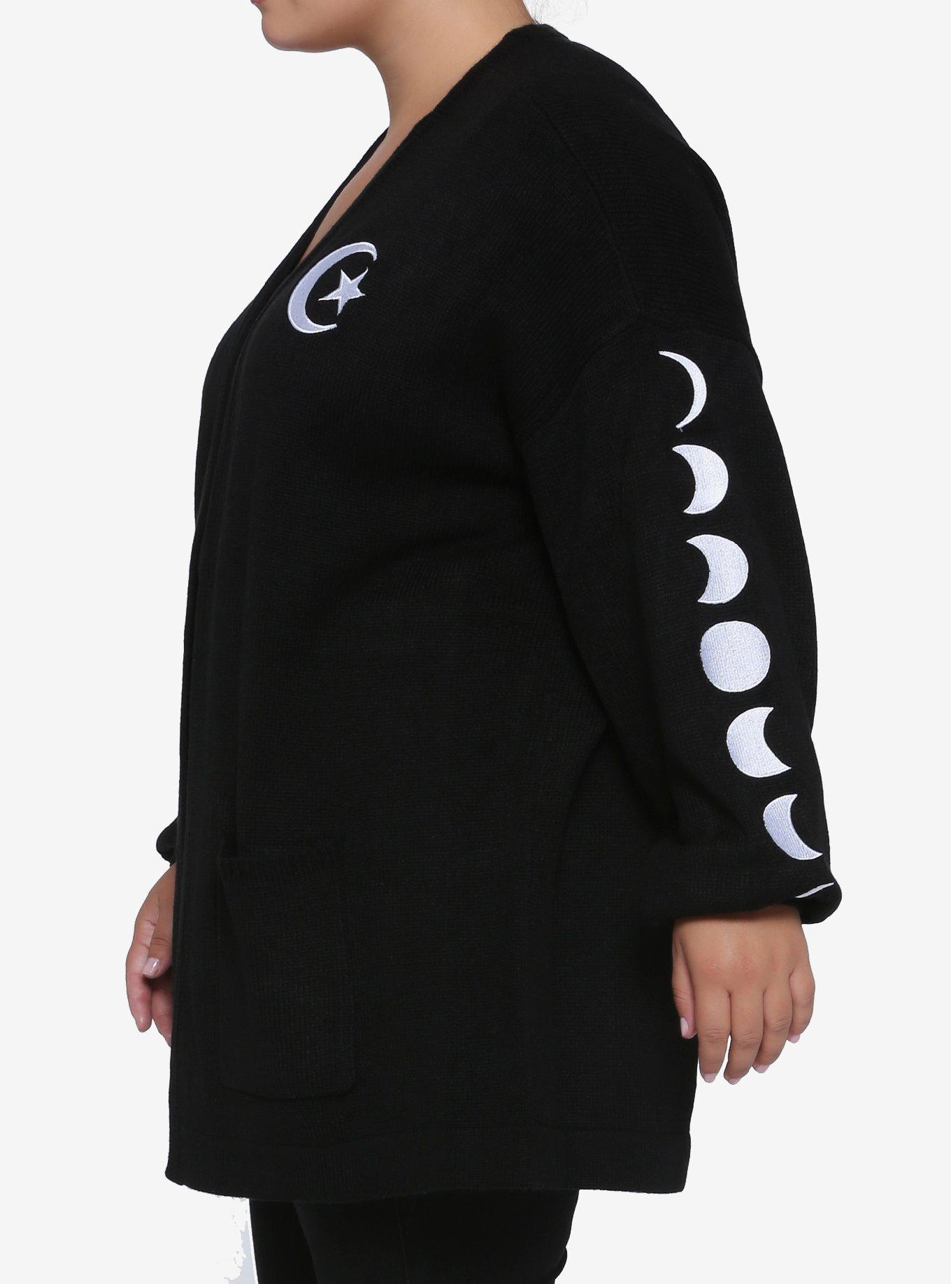 Embroidered Moon Phase Girls Open Cardigan Plus Size, MULTI, alternate