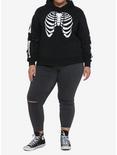 Skeleton Lace-Up Sleeve Girls Hoodie Plus Size, BLACK, alternate