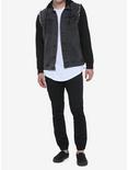Black Removable Hood & Sleeves Denim Jacket, BLACK, alternate