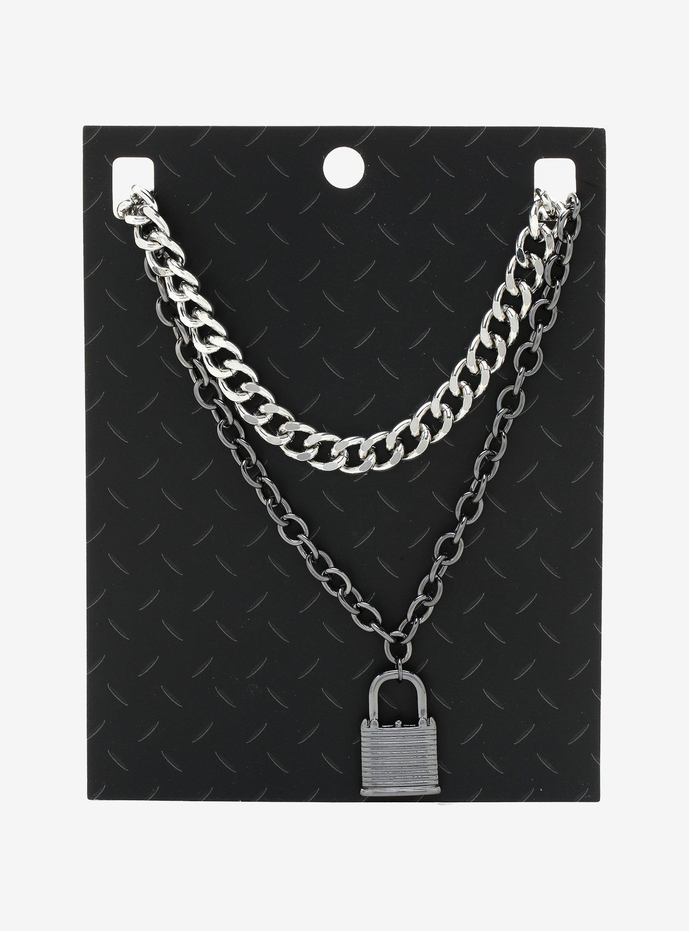 Silver & Gunmetal Padlock Chain Necklace Set | Hot Topic