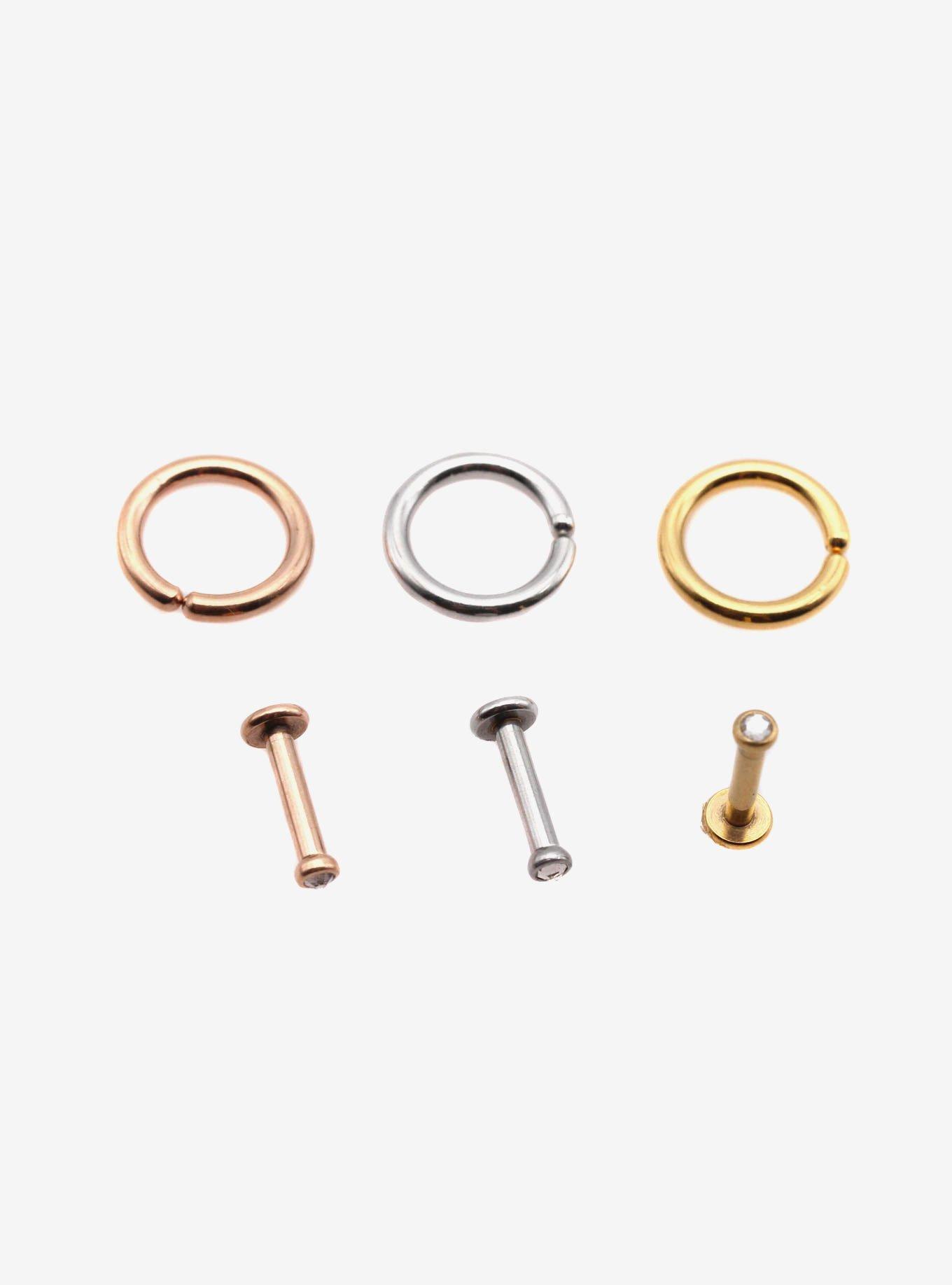 Steel Mixed Metals Labret Stud & Hoop 6 Pack, MULTI, alternate