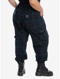 Green & Blue Plaid Strap Ultra Hi-Rise Jogger Pants Plus Size, PLAID - GREEN, alternate
