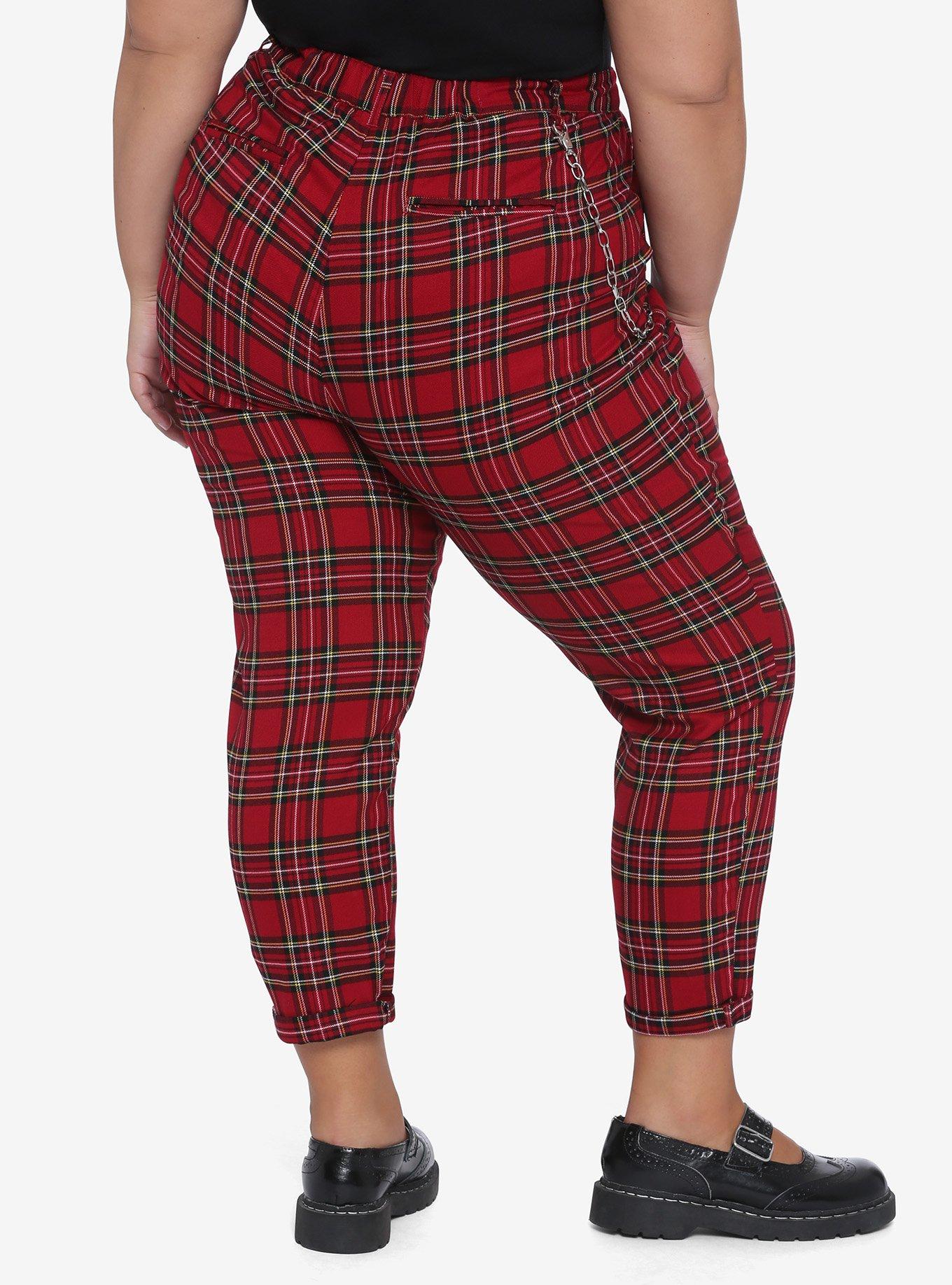 Red Plaid Pants With Detachable Chain Plus Size