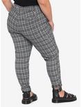 Black & White Plaid Pants With Detachable Chain Plus Size, PLAID - GREY, alternate