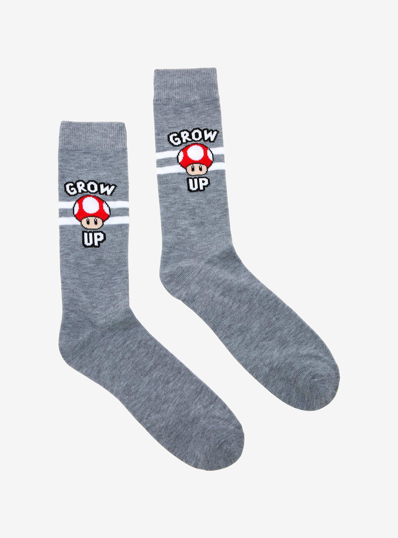 Super Mario Bros. Super Mushroom Grow Up Crew Socks, , alternate