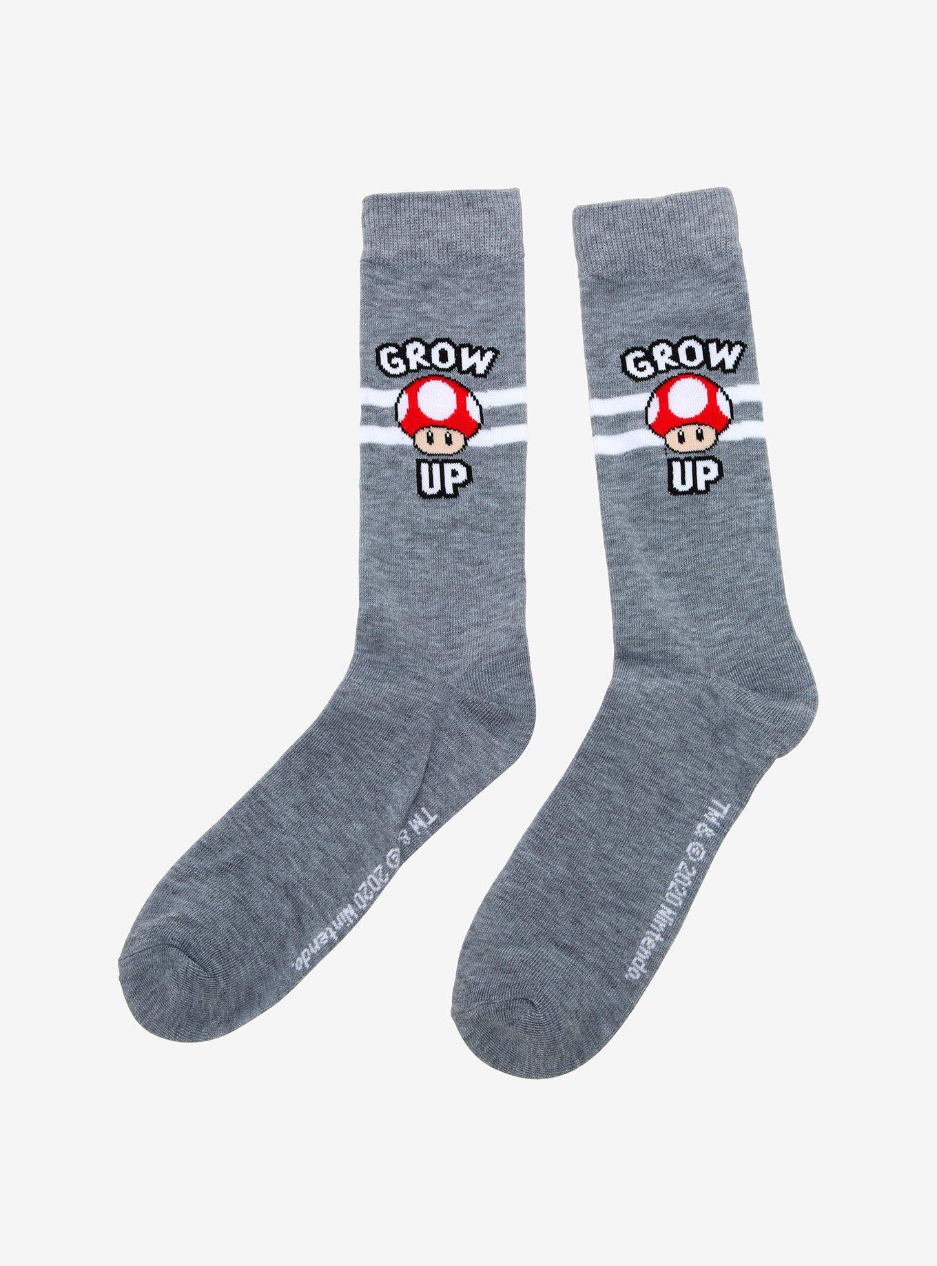 Super Mario Bros. Super Mushroom Grow Up Crew Socks, , alternate