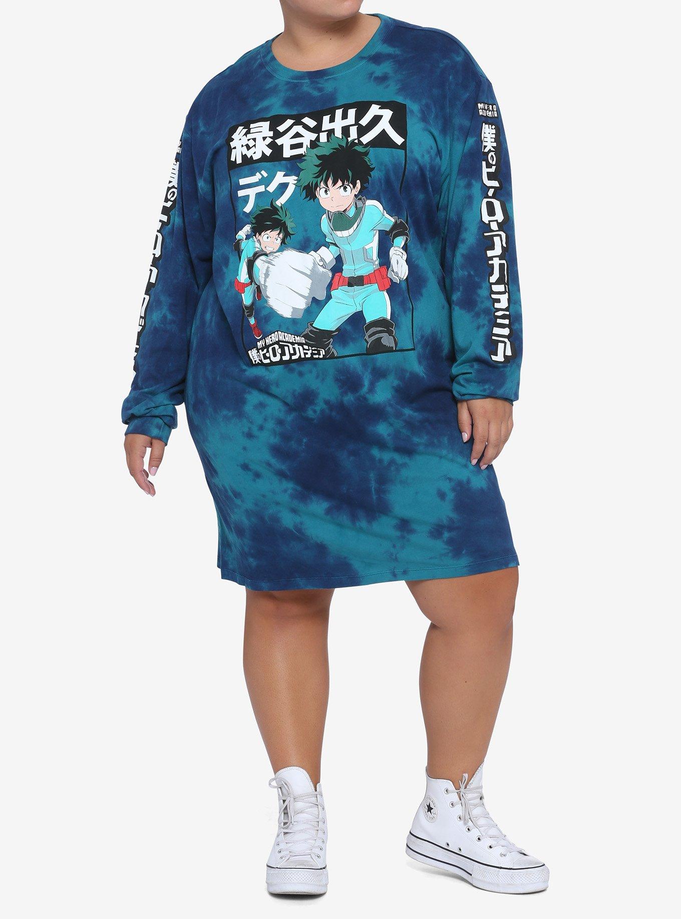 My Hero Academia Deku Tie-Dye Long-Sleeve T-Shirt Dress Plus Size, TIE DYE, alternate