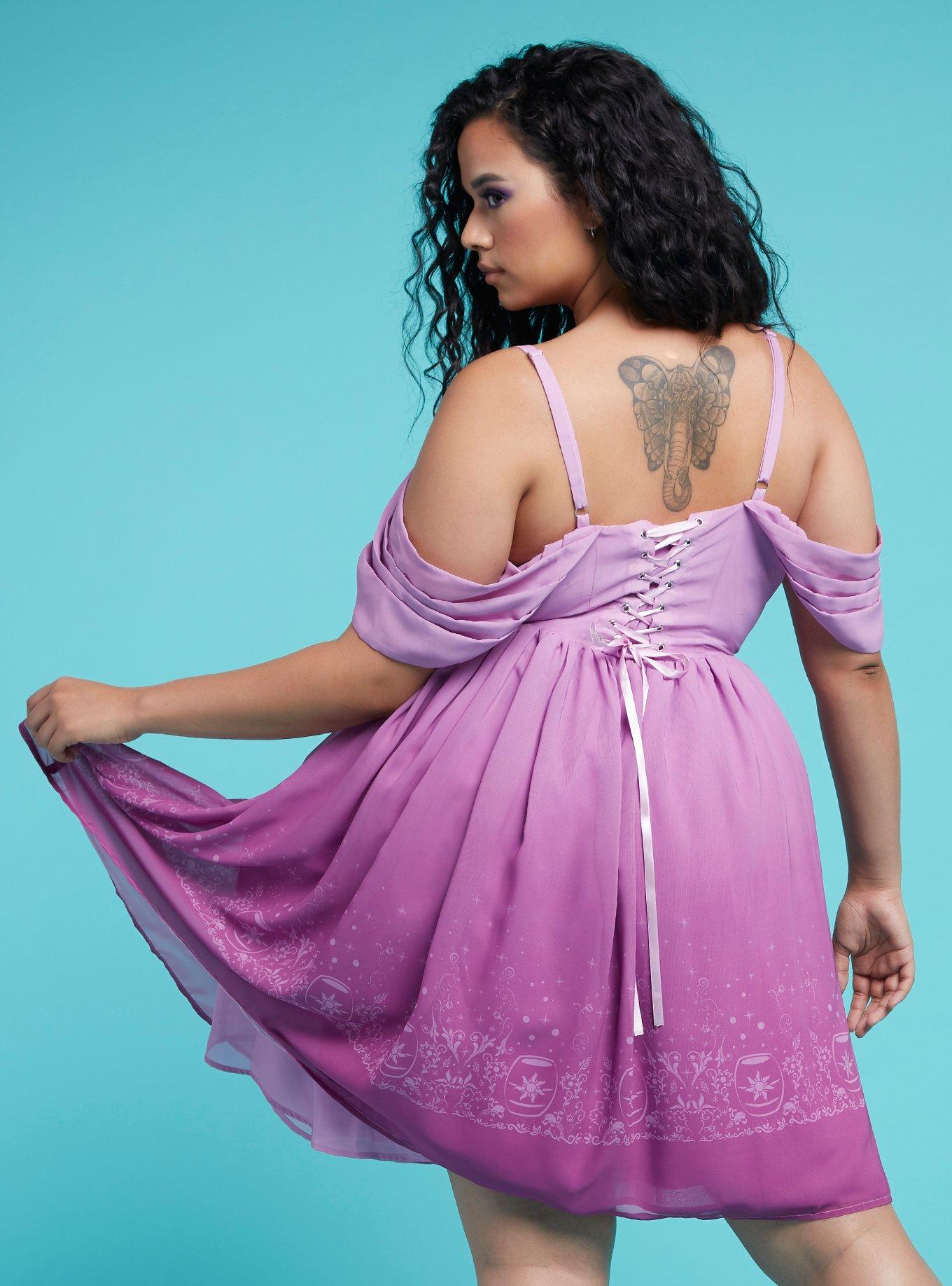 Her Universe Disney Tangled Rapunzel Princess Cold Shoulder Dress Plus Size, MULTI, alternate