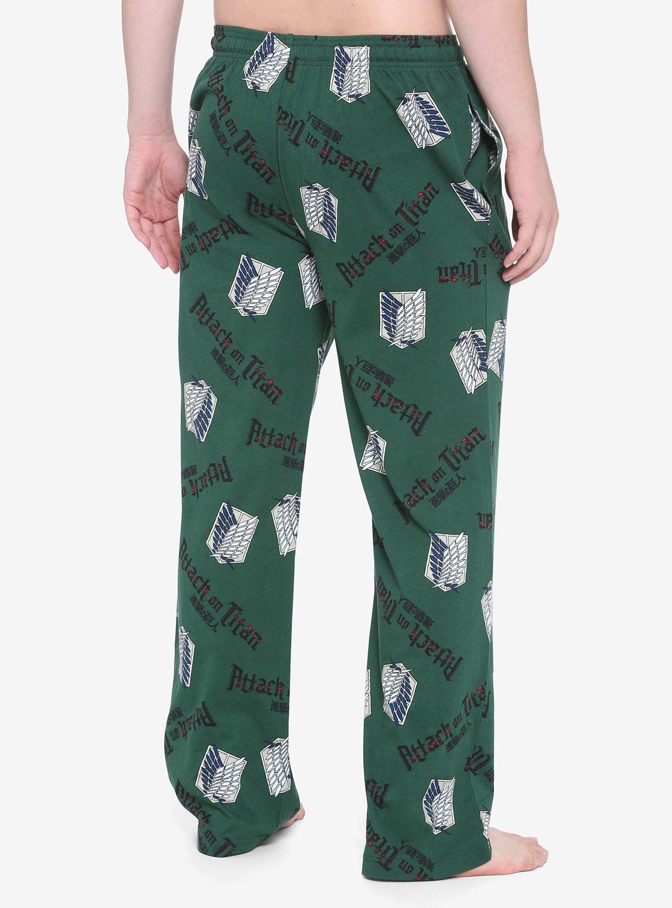 Attack On Titan Scout Logo Pajama Pants, GREEN, alternate