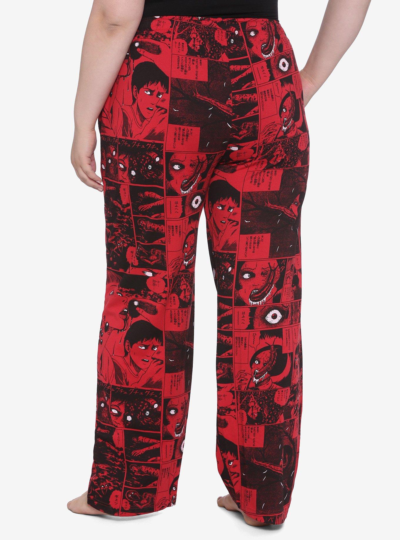 Junji Ito Panel Red Girls Pajama Pants Plus Size, RED, alternate