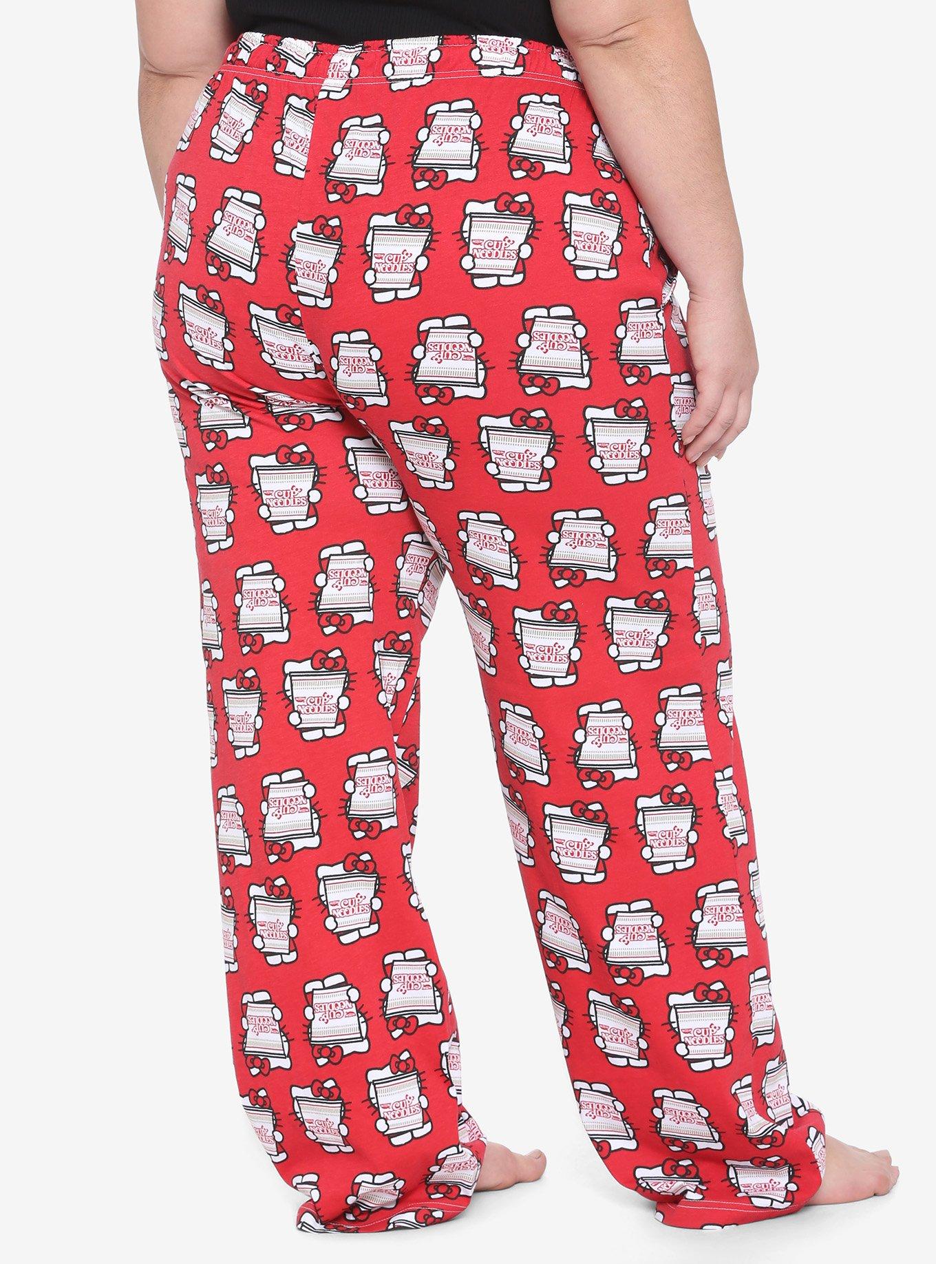 Nissin Cup Noodles X Hello Kitty Red Girls Pajama Pants Plus Size, RED, alternate