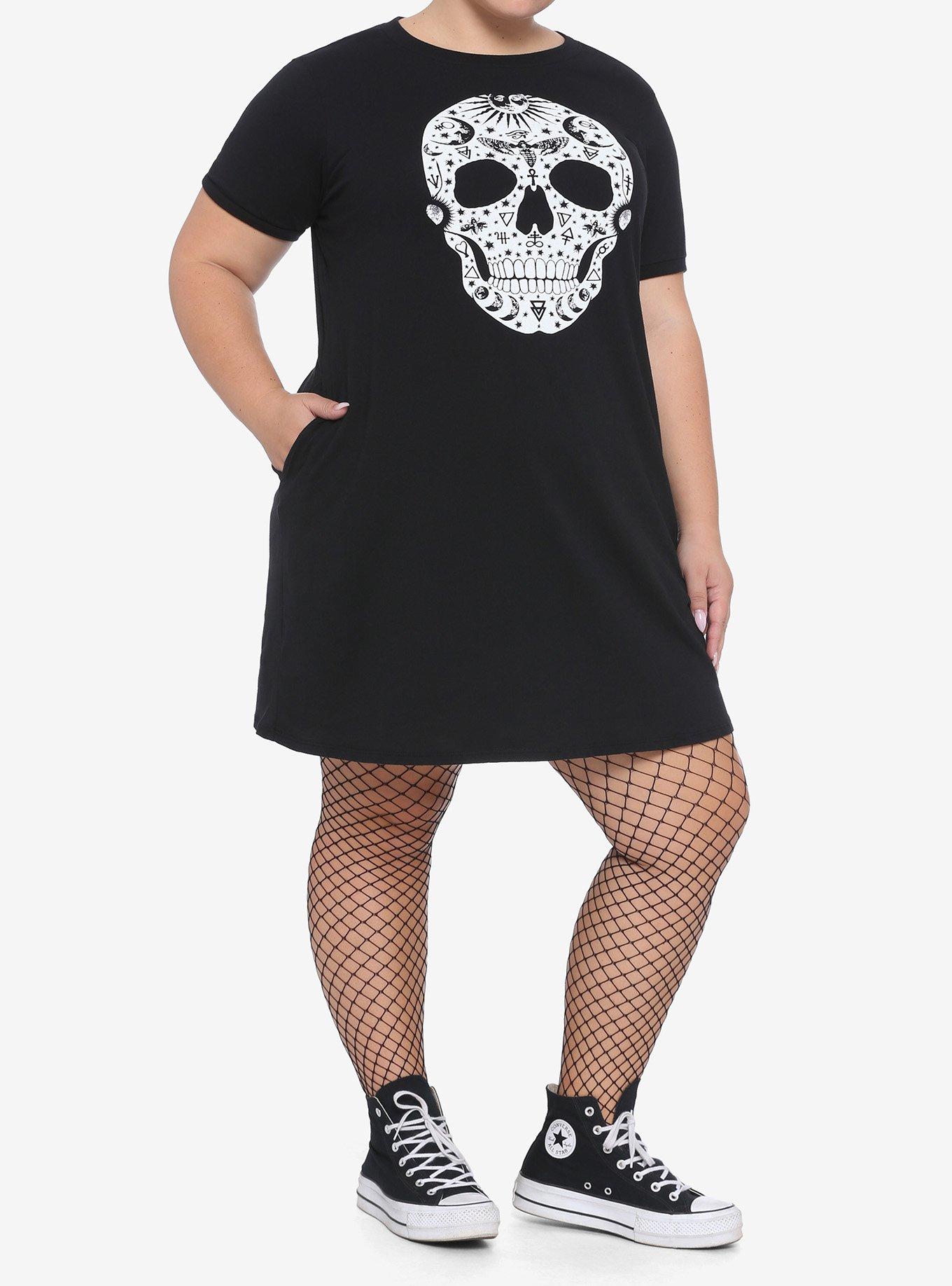 Symbols Skull T-Shirt Dress Plus Size, BURGUNDY, alternate