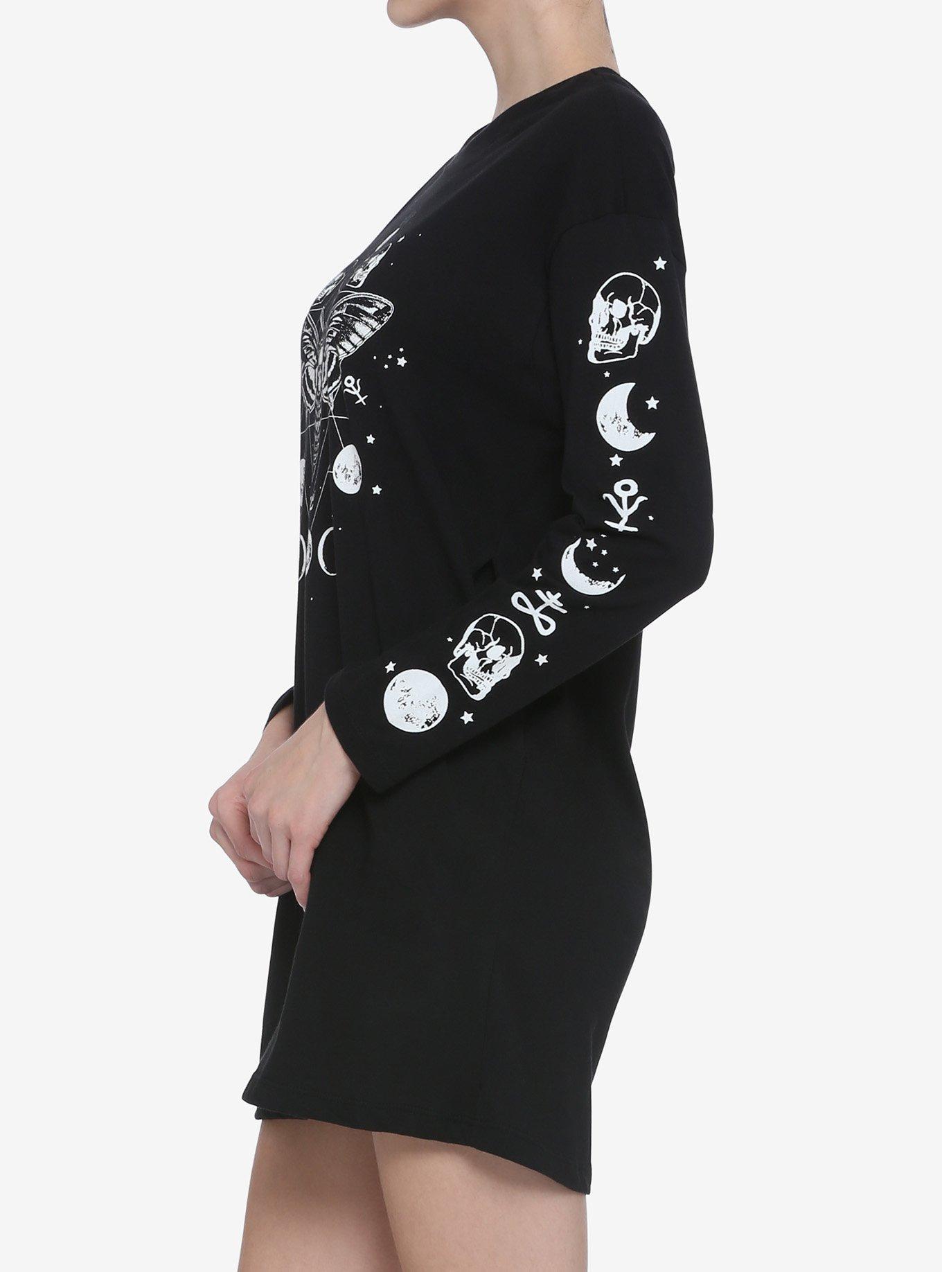 Death's-Head Moth & Skulls Long-Sleeve T-Shirt Dress, MULTI, alternate